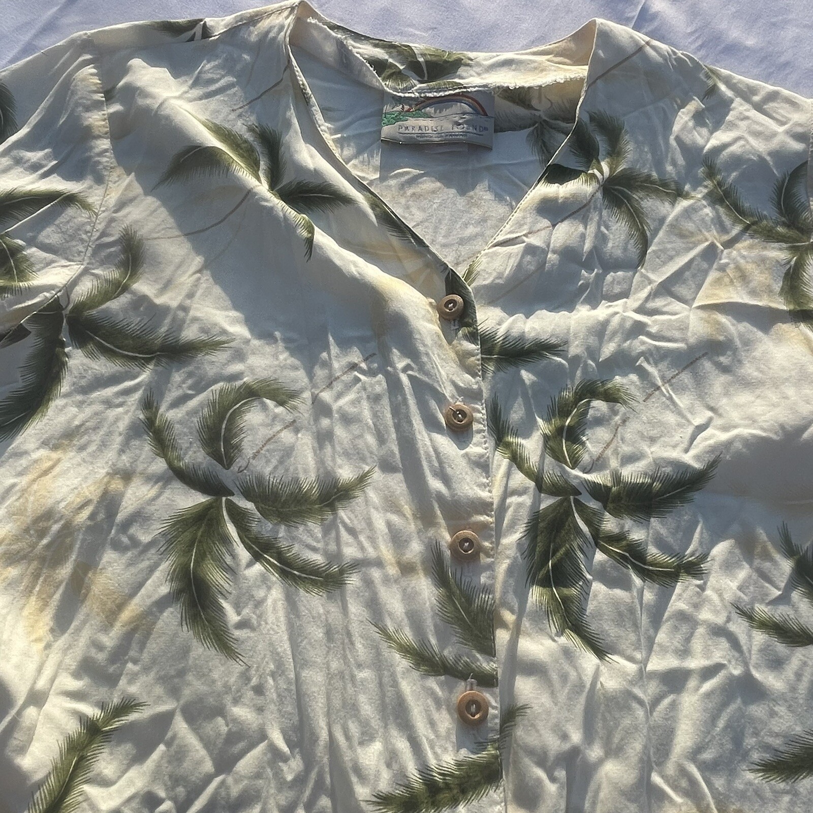 Vintage Paradise Found Honolulu Hawaii Women’s M Palm Tree Button Up Top