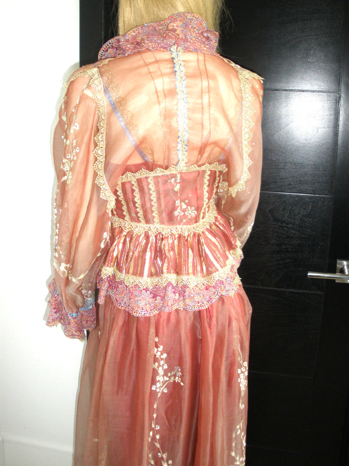 $40K NEVER WORN QUEEN ELIZABETH ROYAL DRESSMAKER SILK PAINTED JEWELED DRESS GOWN