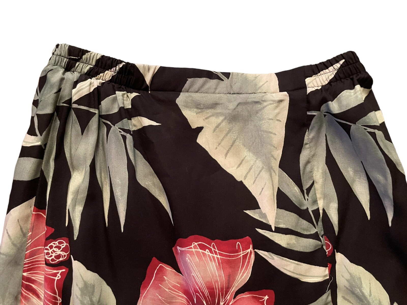 Vintage Nani of Hawaii Long Skirt Camp Shirt Set Small Tropical Black Floral