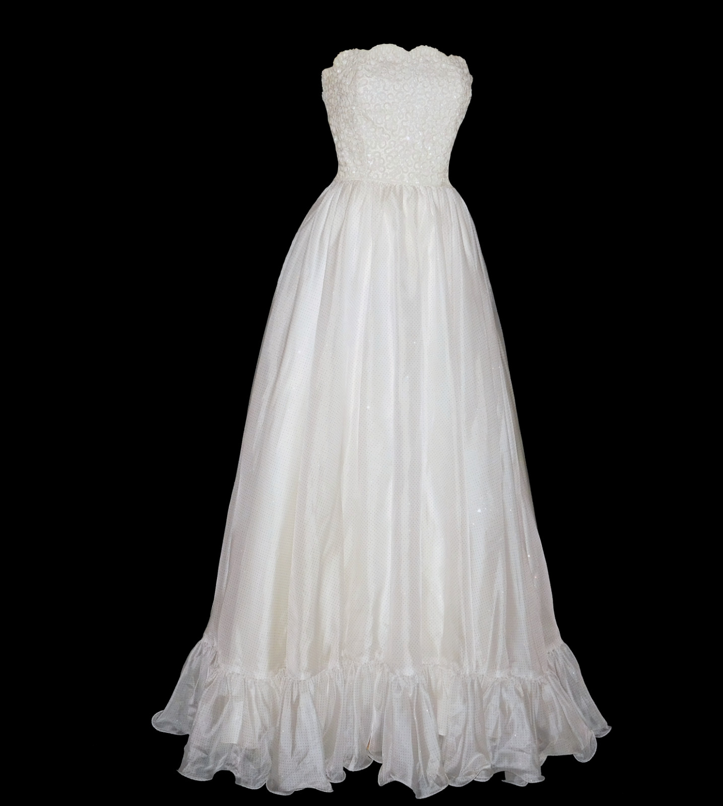 Mike Benet Formal Strapeless Ball Gown Party Dress Sheer Ivory Polka Dots 12
