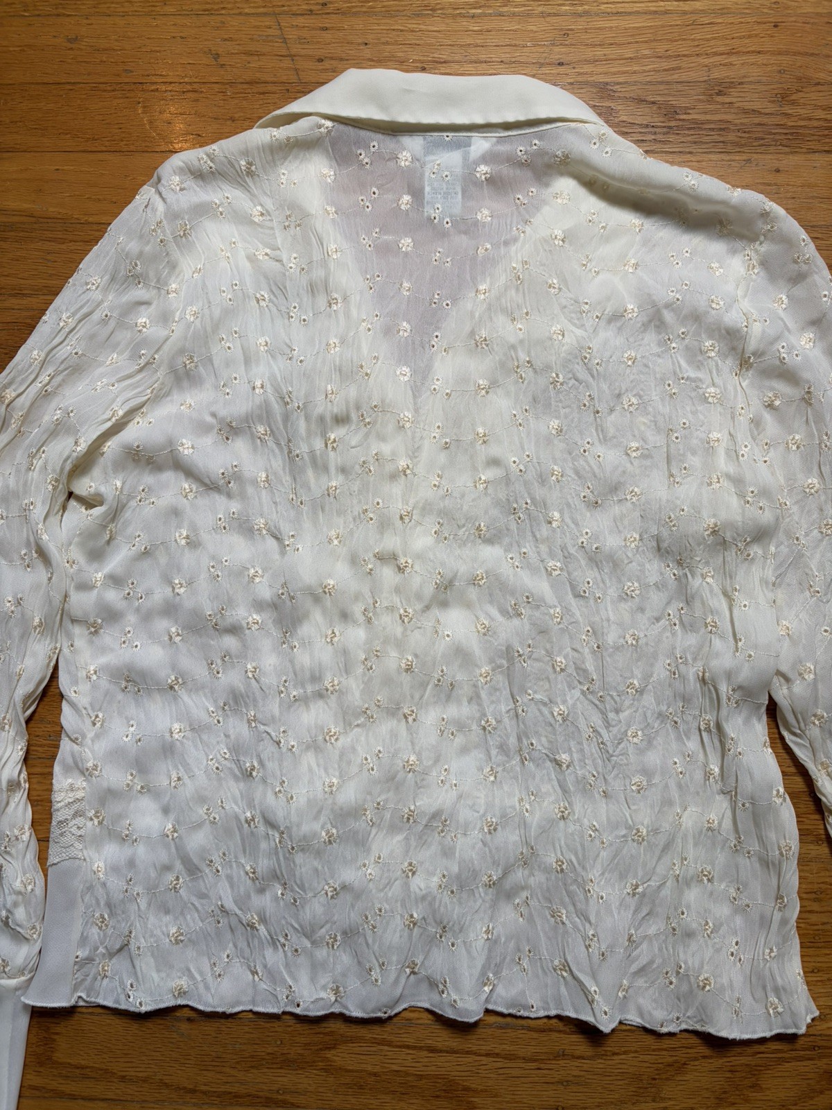 Vintage 90s Y2K Cream Lace Long Sleeve Top Sz L Fairy Coquette Ruffle Sheer