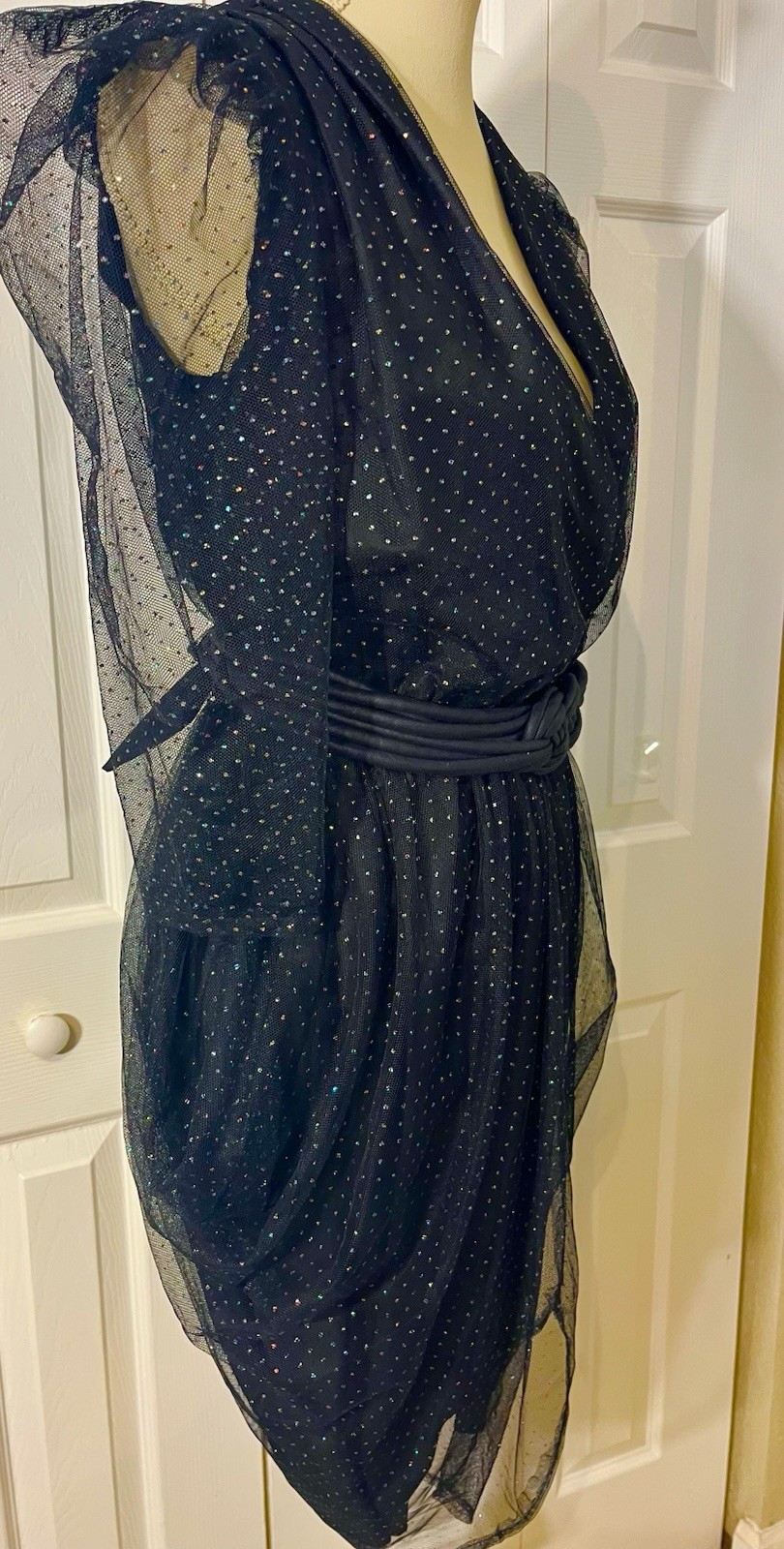 Glenrob Sparkling Tulle Art Deco Black Dress 7/8 Or S Glam Rock Siren