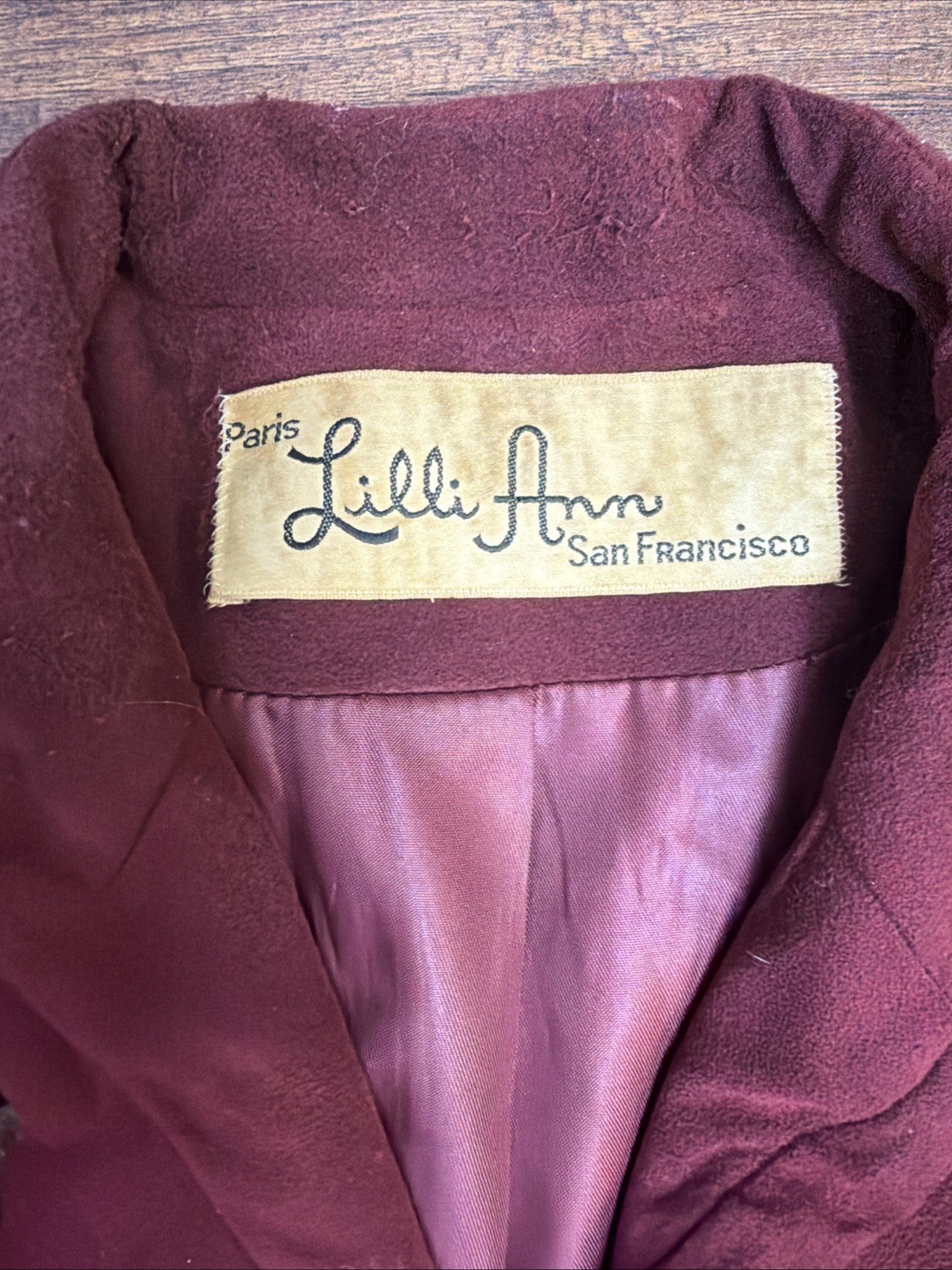 1970s Lilli Ann Vintage Burgundy Maroon Suede Jacket Military M/L