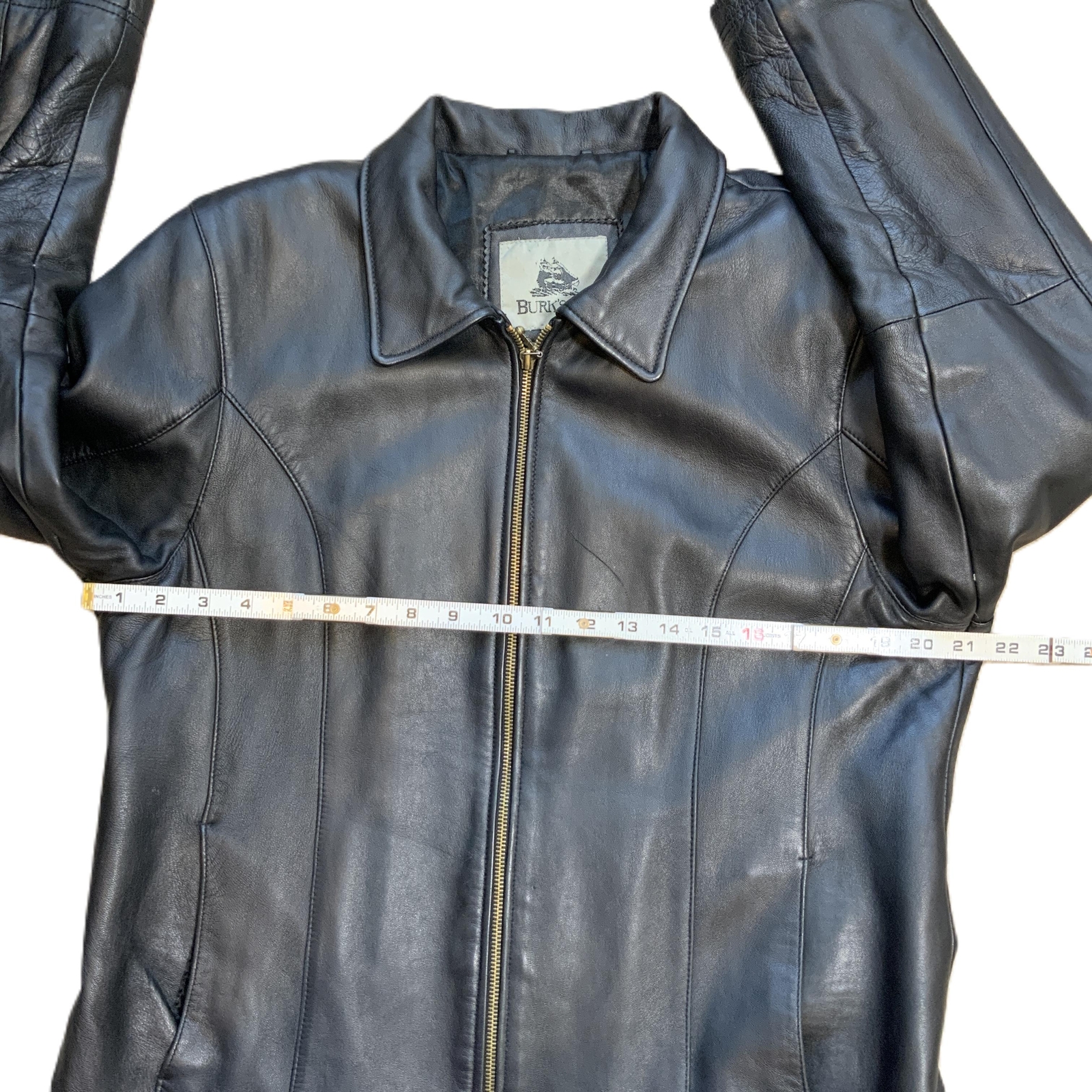 Burks Bay Black Zipper Closure Collared Leather Jacket Size Medium Vintage 90’s