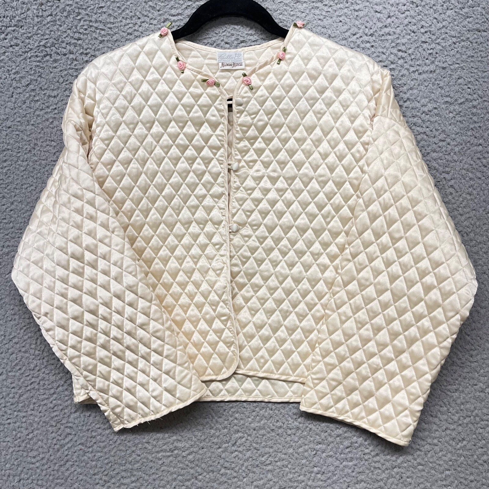 Papillon Paula Carbone Satin Jacket Womens Petite Ivory Quilted House Jacket