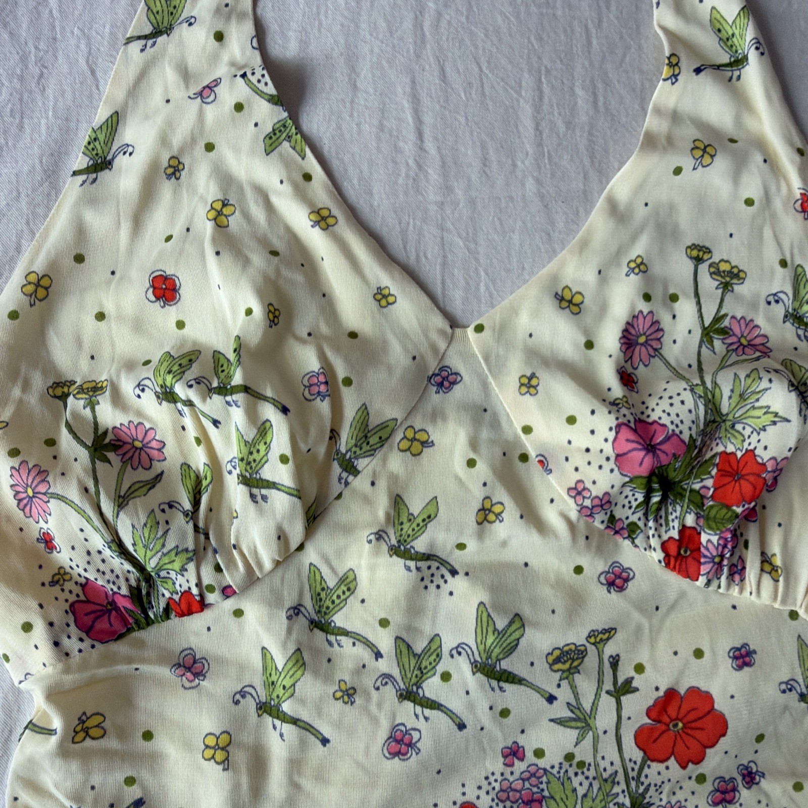 VTG 70’s JC Penny Fashions 2 Piece Dragonfly Floral Print Halter Dress
