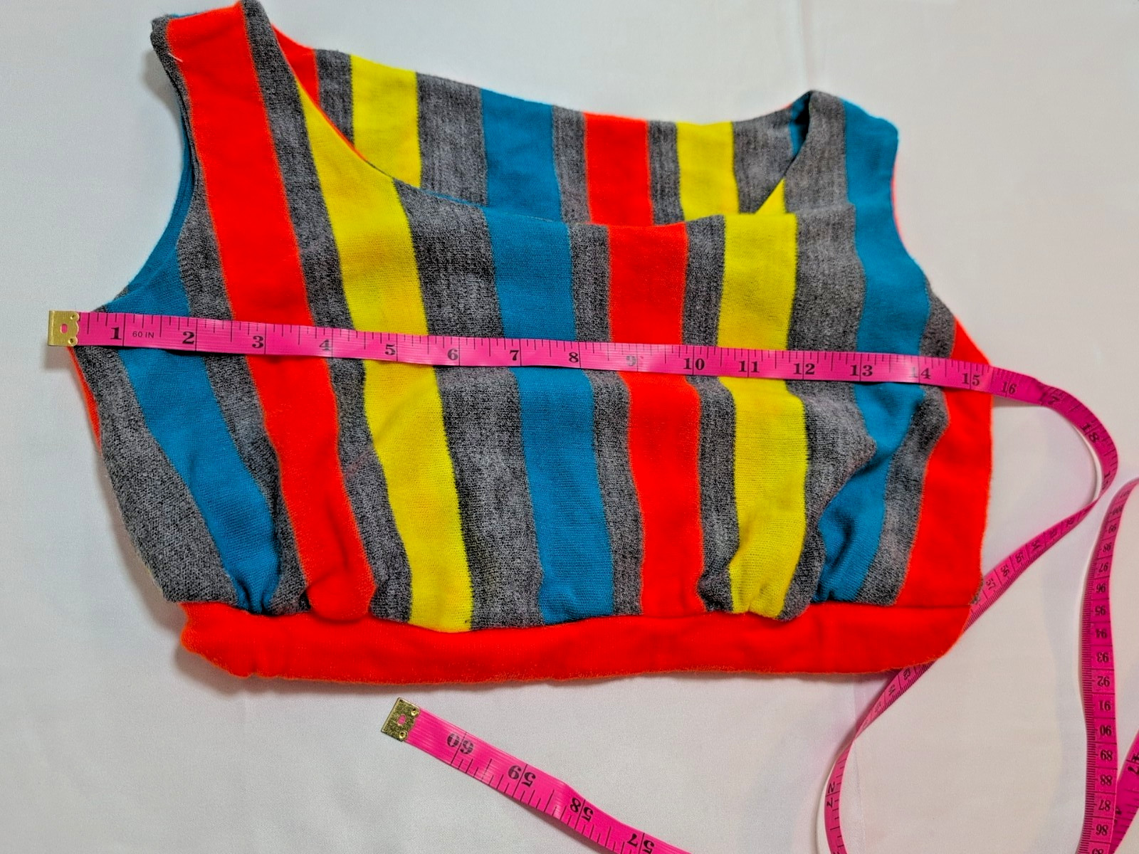 80s womens vtg vertical stripe crop top holiday skirts of California brand?