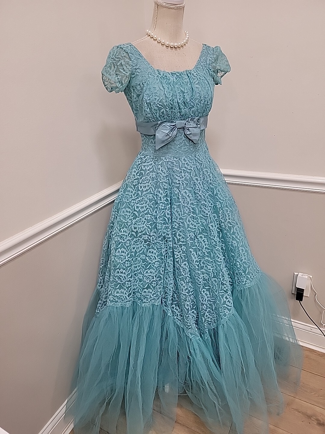 Vintage 1950’s Mid-Century Lace Tulle Party Prom Maxi Dress Circle Skirt