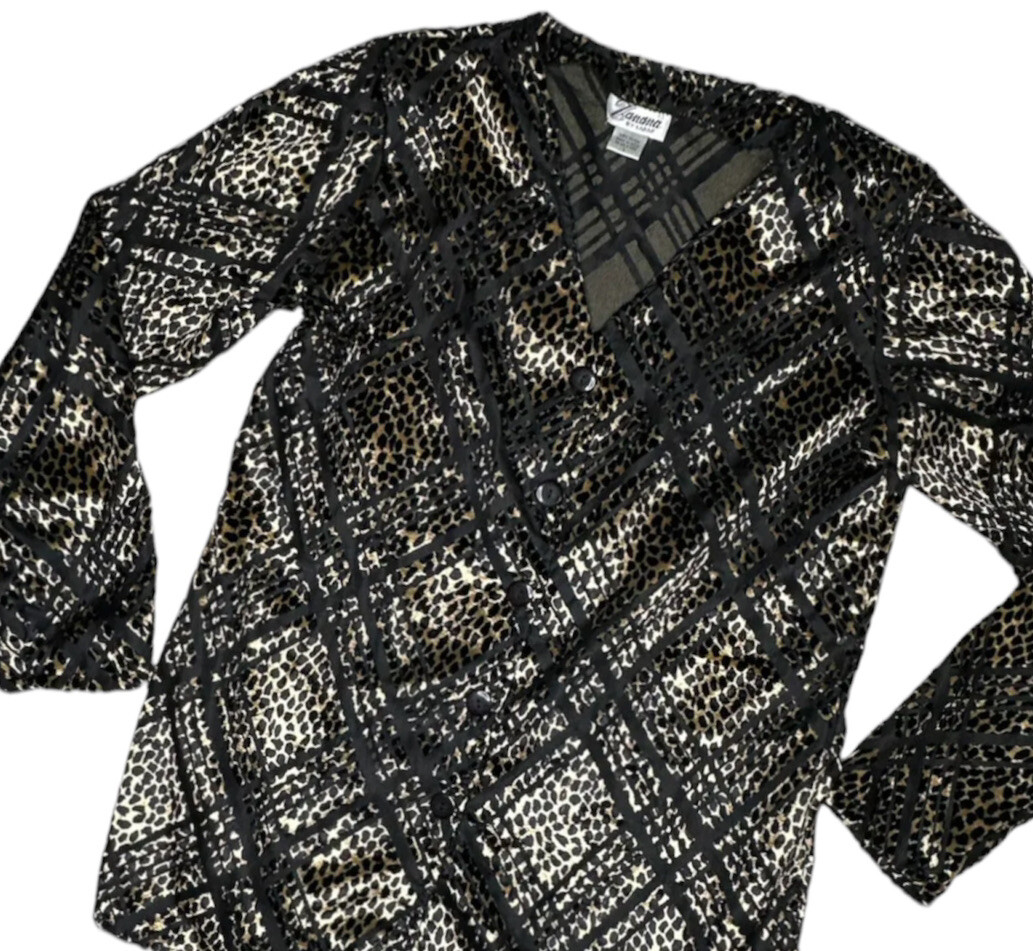 Zanana By Saraf Animal Print Button Down Long Sleeve Blouse Top Size Large Soft