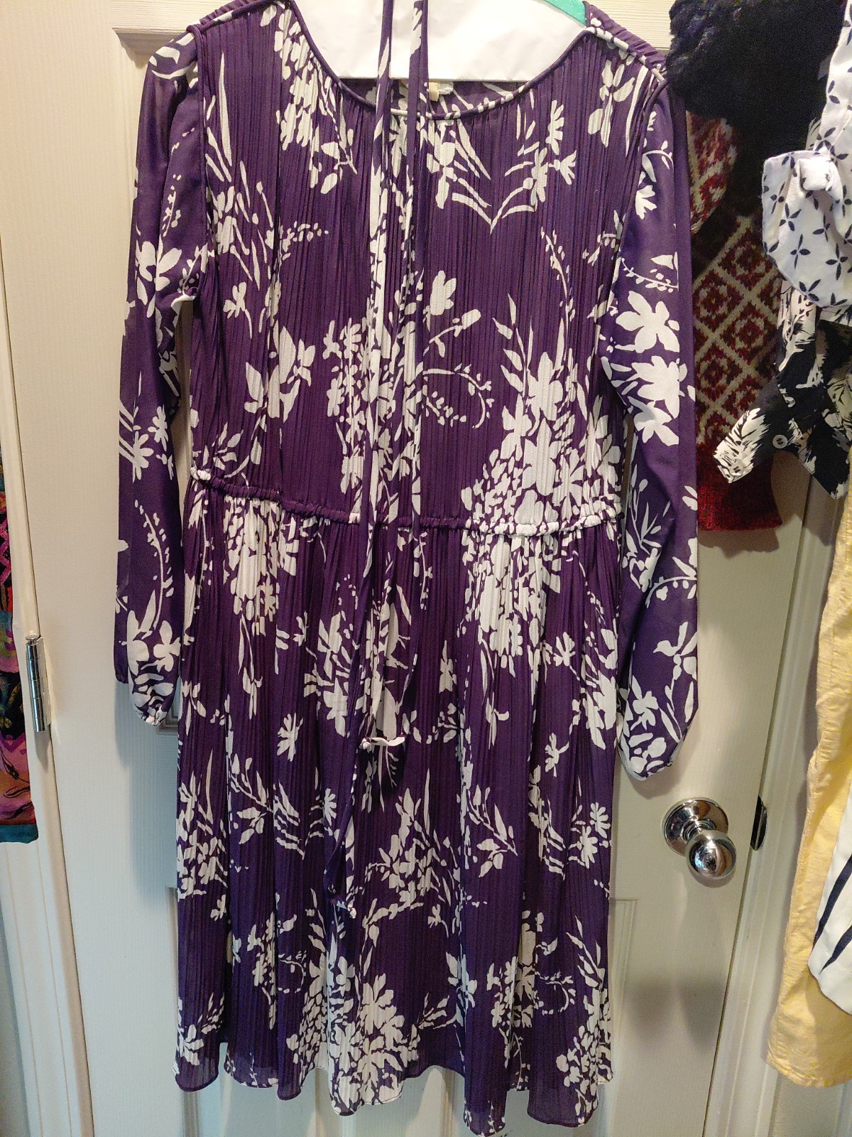 Vintage 70s–80s R.C.F. Petites by Hal Ferman Purple Floral Pleated Dress Midi