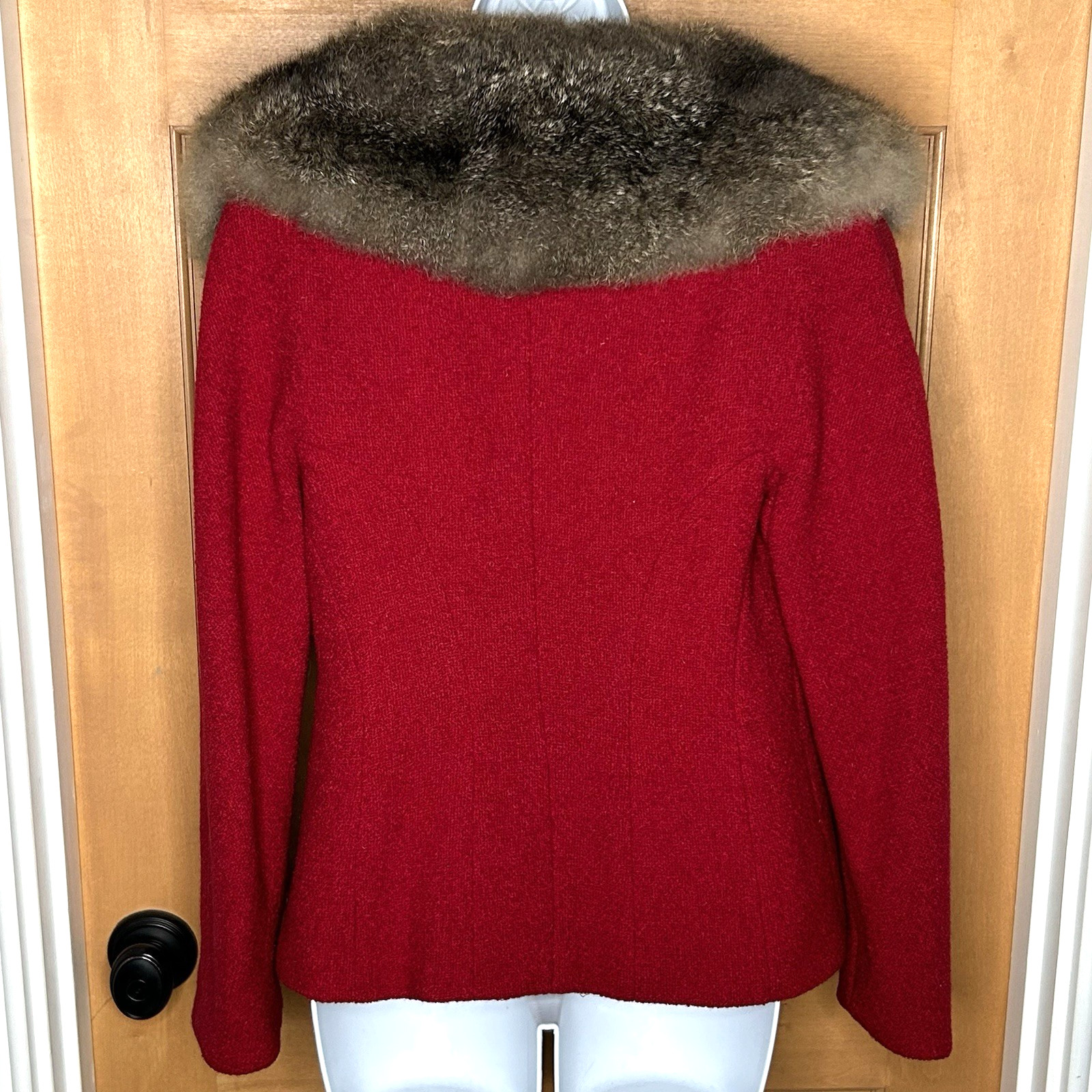 Vtg Forstmann Short Red Wool Jacket Shawl Fur Collar Measurements in Desc XS/S