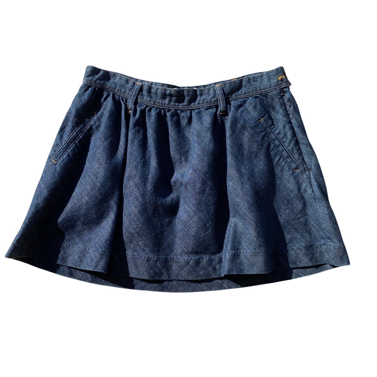 Y2k Abercrombie & Fitch Denim Mini Skirt Sz 6 Womens Cotton Linen Blend Pockets