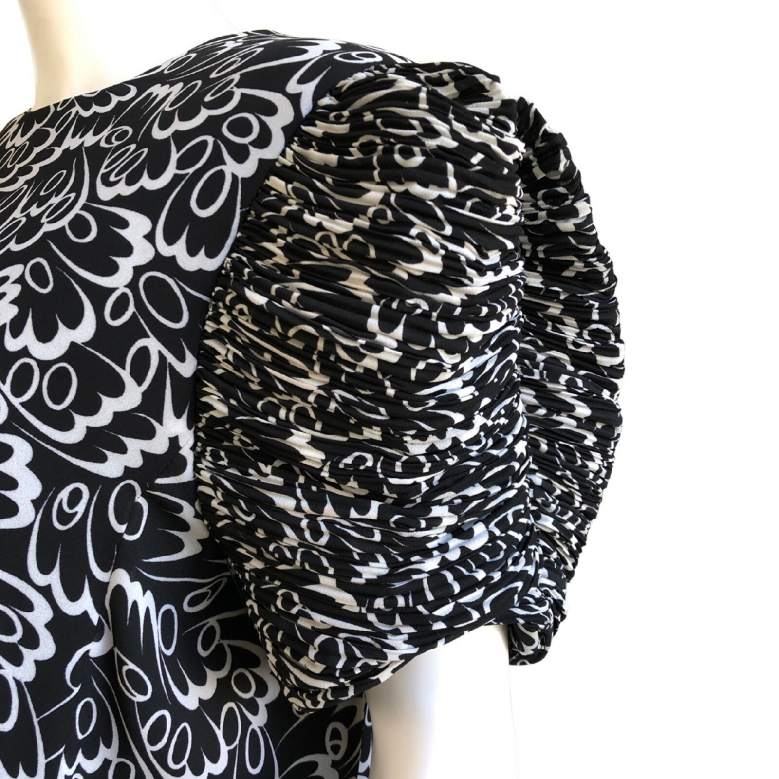 Vintage Fancy Dress 1980s New Old Stock Black White Ruffle Sleeve Hem Size Small
