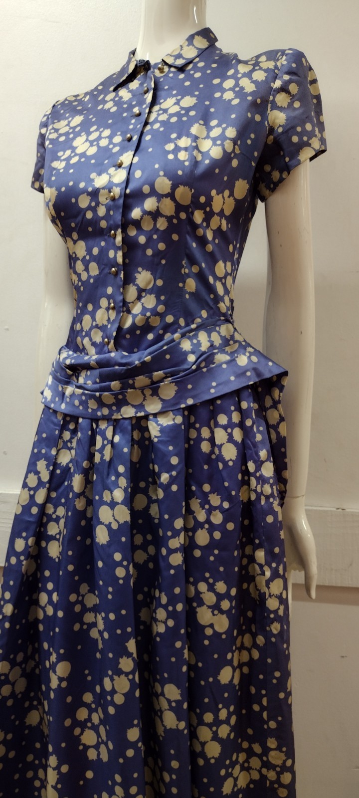 Vintage 1940s Draped Dangling Peplum Evening Dress Jonathan Logan 40s NEW LOOK