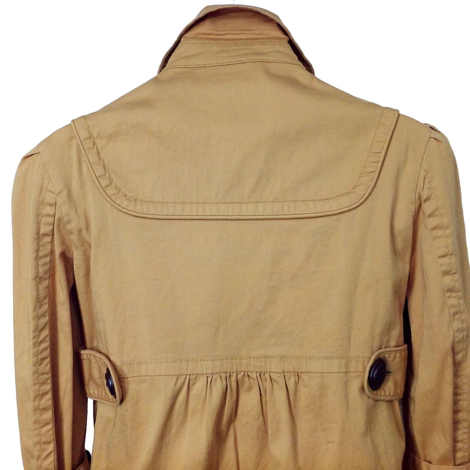 Vintage 90s American Rag Pea Coat Crop Jacket -S Pockets Buttons Safari Mustard