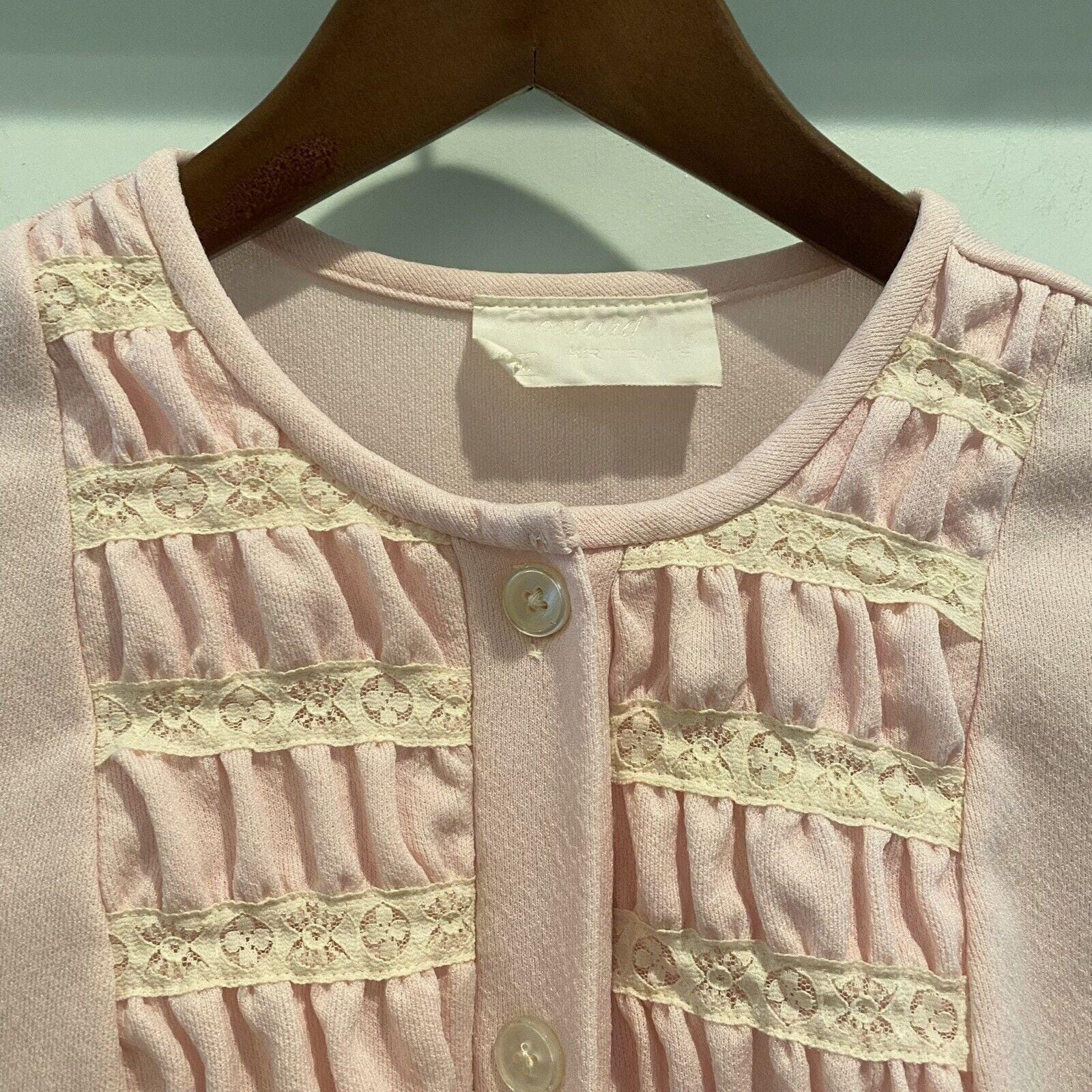 Vintage Gossard Artemis House Coat Robe Medium M Pink Lace Trim Midi Length 70s
