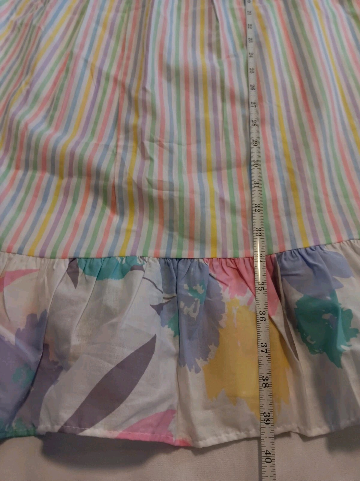 Vtg NWT Texsheen Nightgown Pastels Striped Floral Med Hong Kong Cottagecore