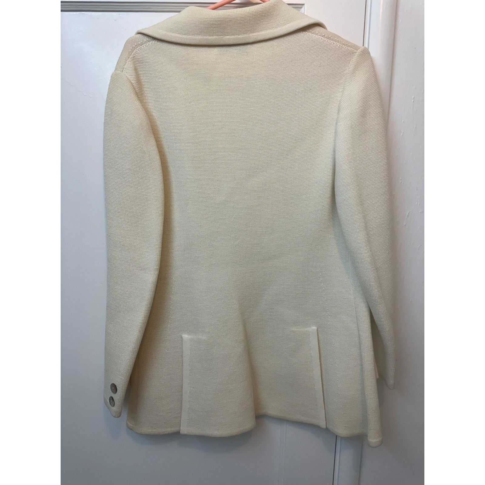 Dorce Vintage 100% Wool Knit Blazer Jacket Cream Double Breasted Womens Medium
