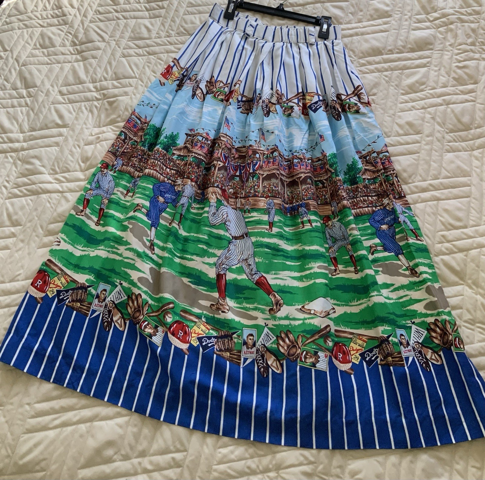 Vtg Sharon Young Top Pleated Skirt Set Baseball & USA July 4th Outfit 1980’s