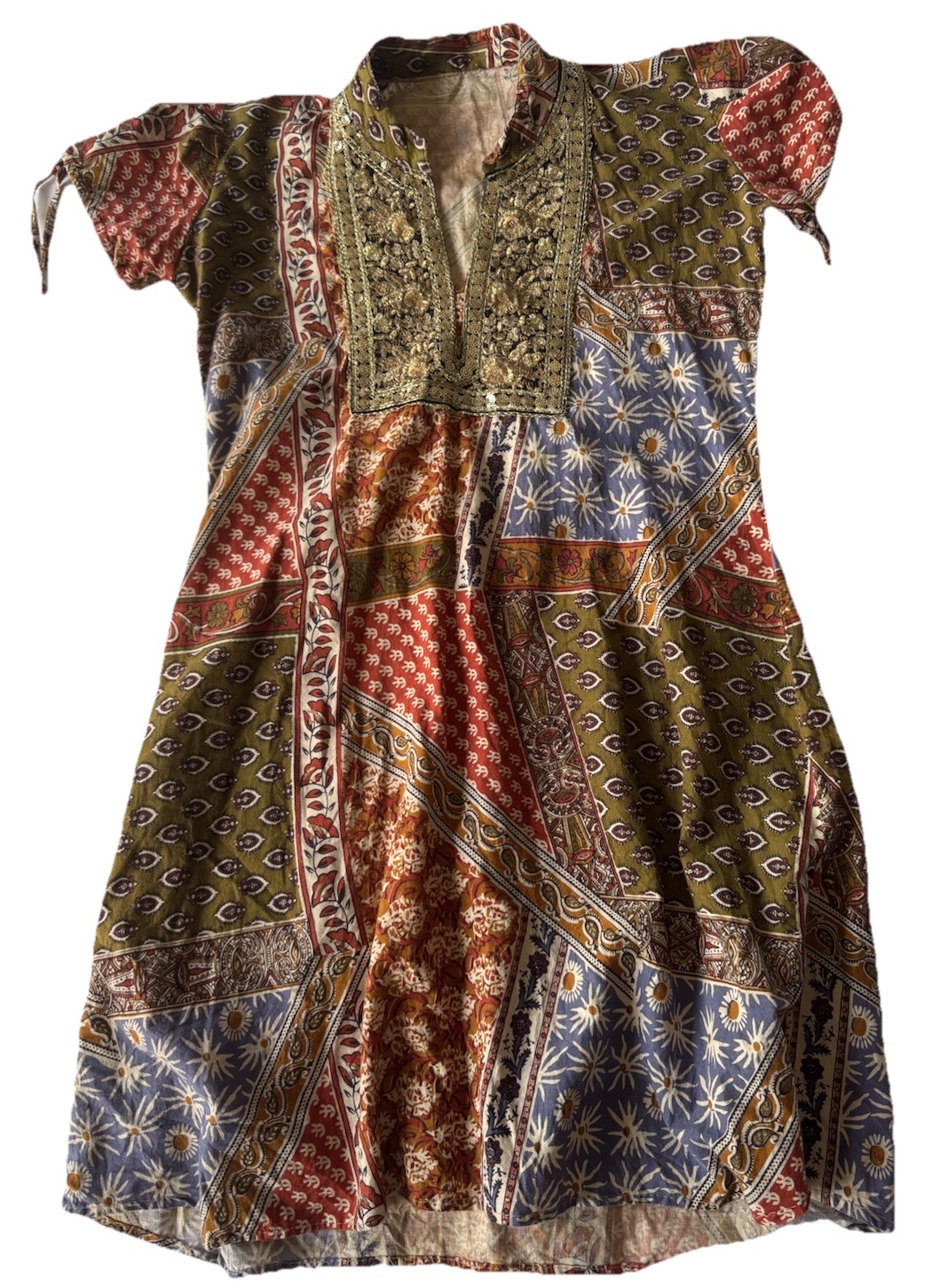 Vintage Hippy-chick Bohemian Hand Made Indian Dress Mixed Patterns