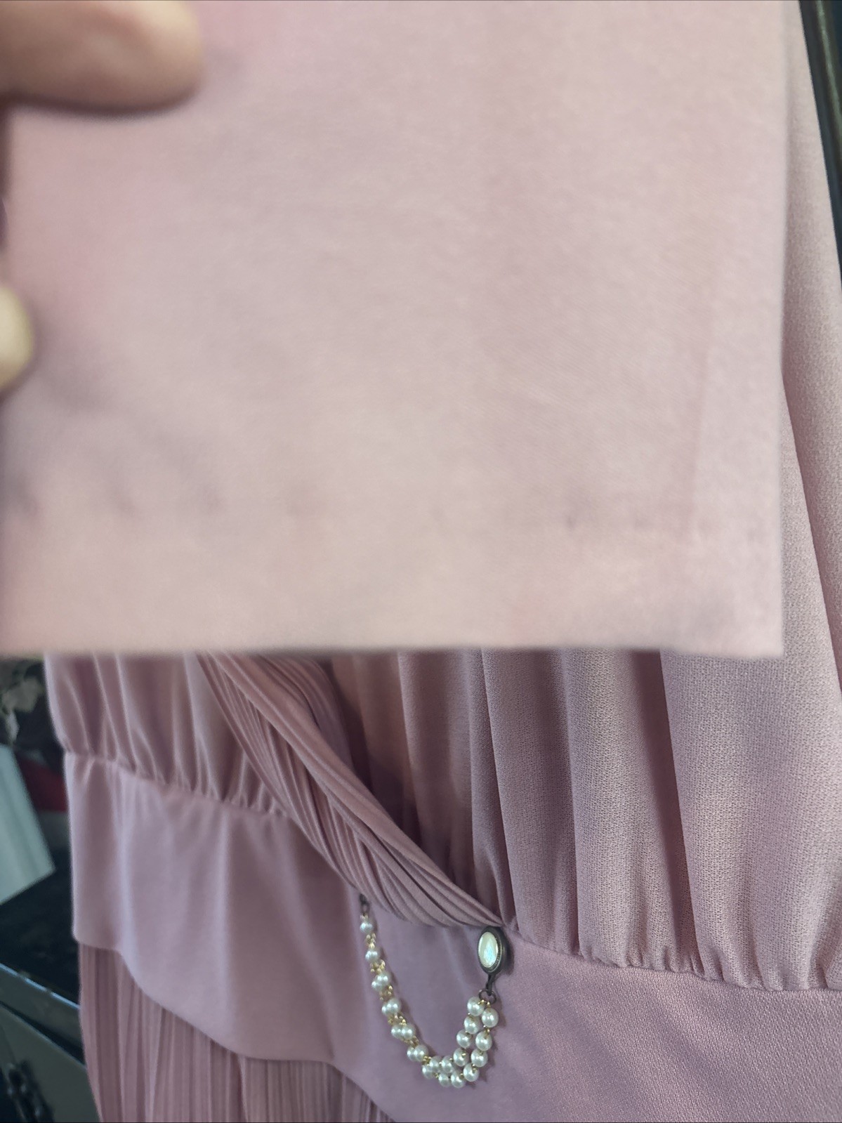 WOMENS VINTAGE SIZE 9-10 MAUVE PINK ROSE PLEATED 3/4 SLEEVE DROP WAIST DRESS