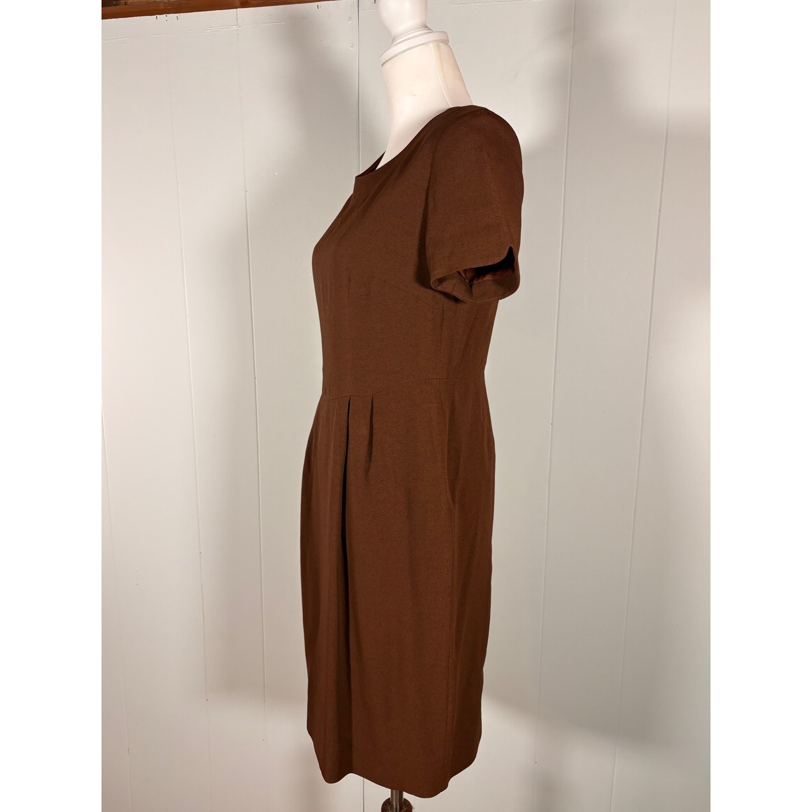Vintage 80s 90s Brown Sheath Dress Women’s 4P Retro Preppy Academia Classic