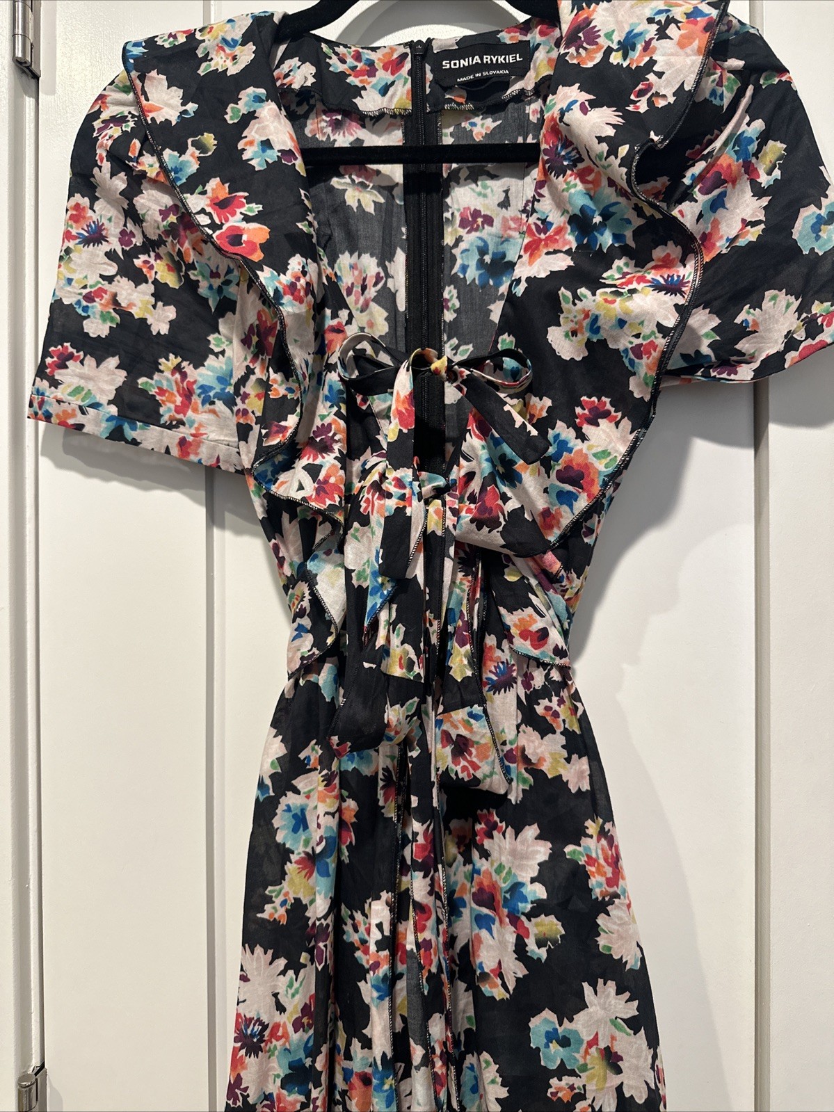 SONIA RYKIEL Dress FLORAL MADE IN SLOVAKIA Vtg SIZE 40 Tie & Pockets