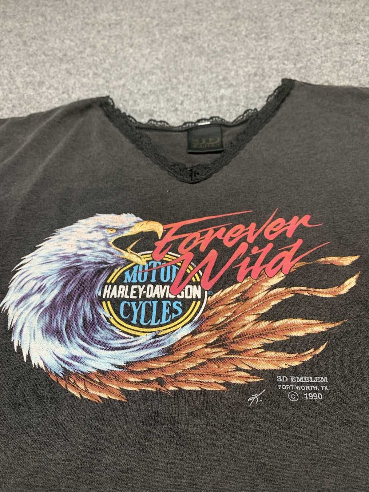 VTG Harley Davidson T Shirt 1990 3D Emblem Single Stitch Forever Wild Bluegrass