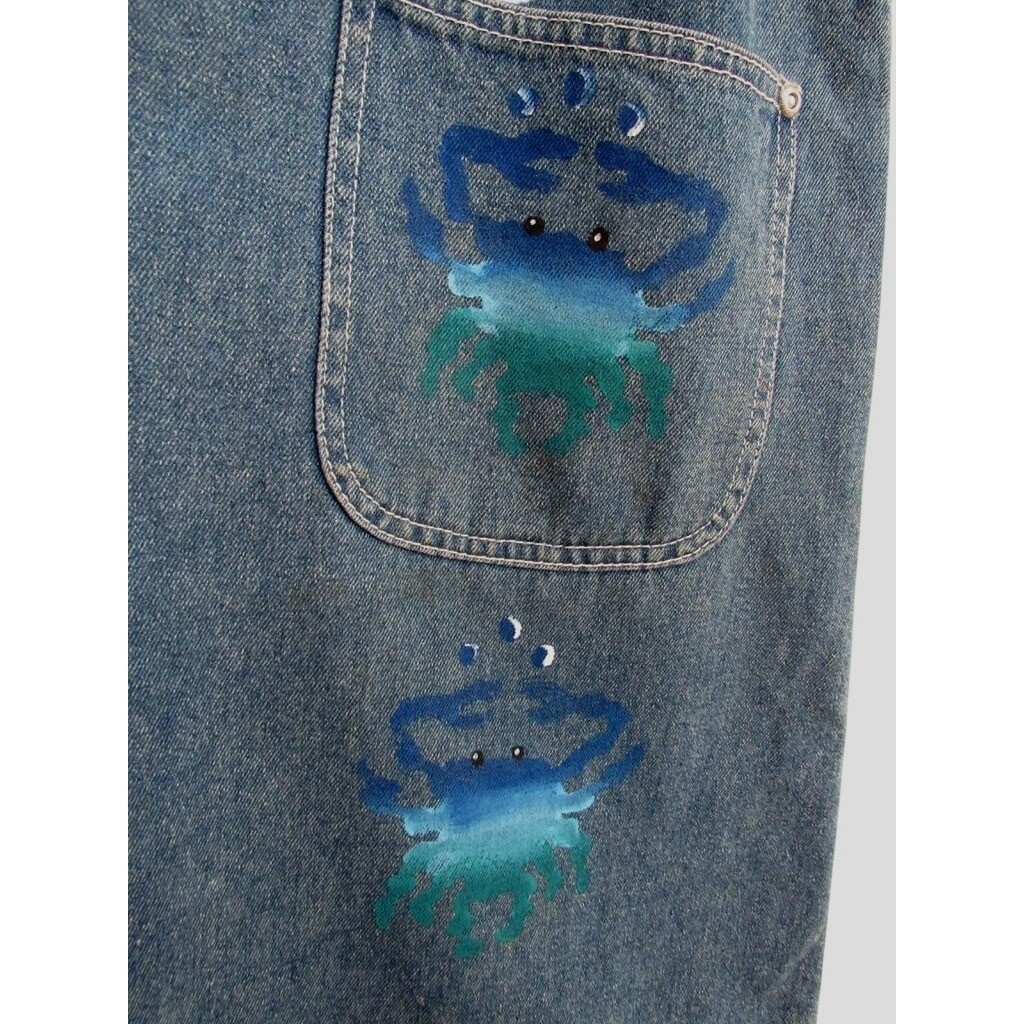 Vintage Daffy-Dills Overalls Women’s Small Denim Jean Hand Painted Coastal Crabs