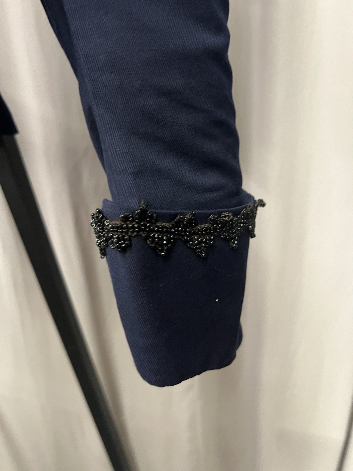 1890’s Royal Blue Bustle Gown Bodice Trimmed In Jet Beads & Silk