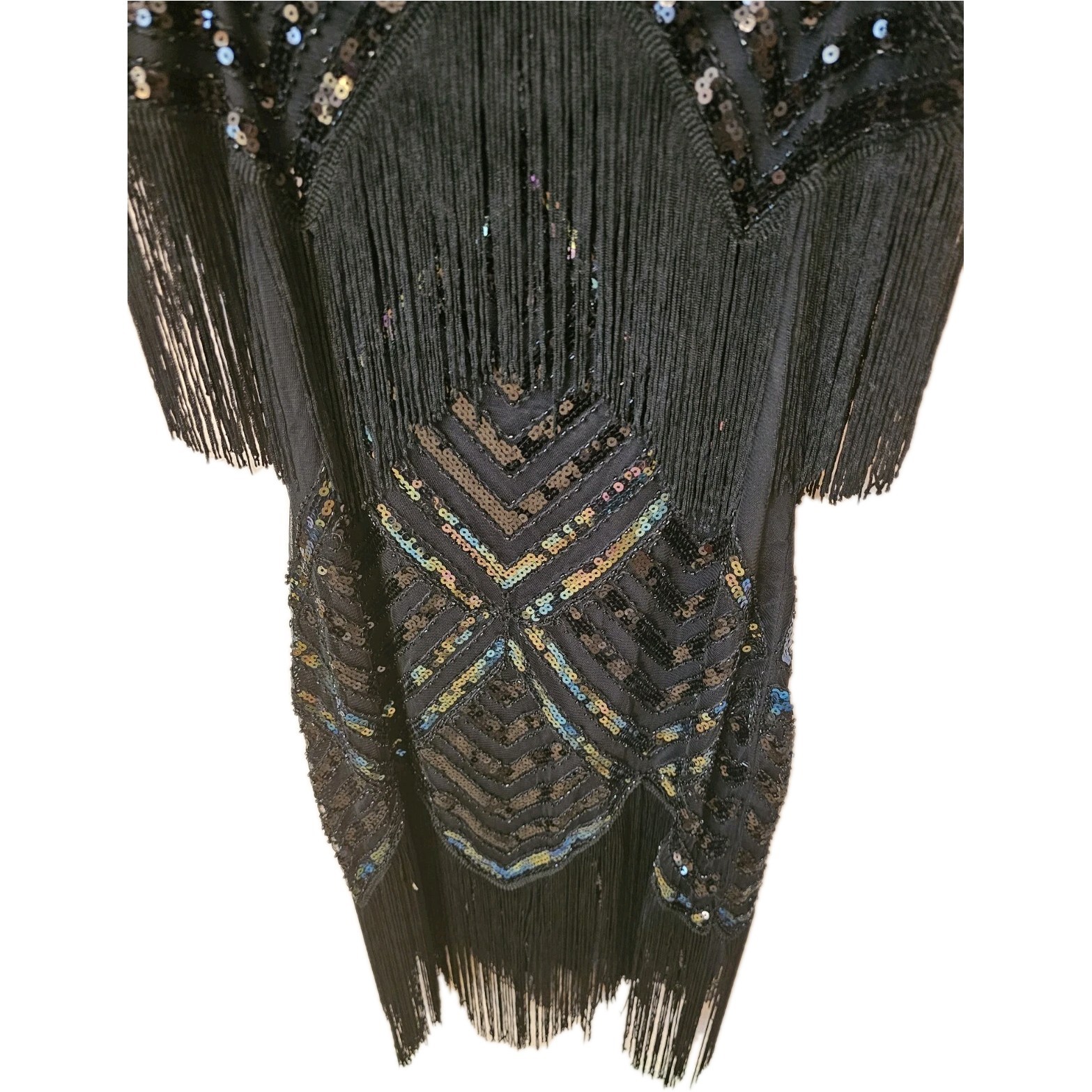 Babeyond 1920’s Style Black Sequined Fringed Flapper Cocktail Dress Sz M
