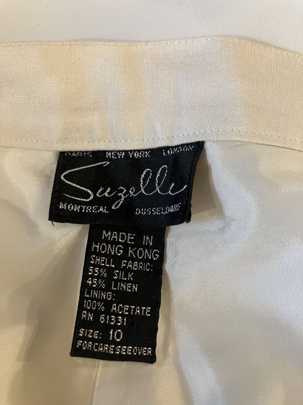 Suzelle Vintage Woman’s Silk Linen 2 Pc. Jacket and Pants Size M Ivory- Pants 10