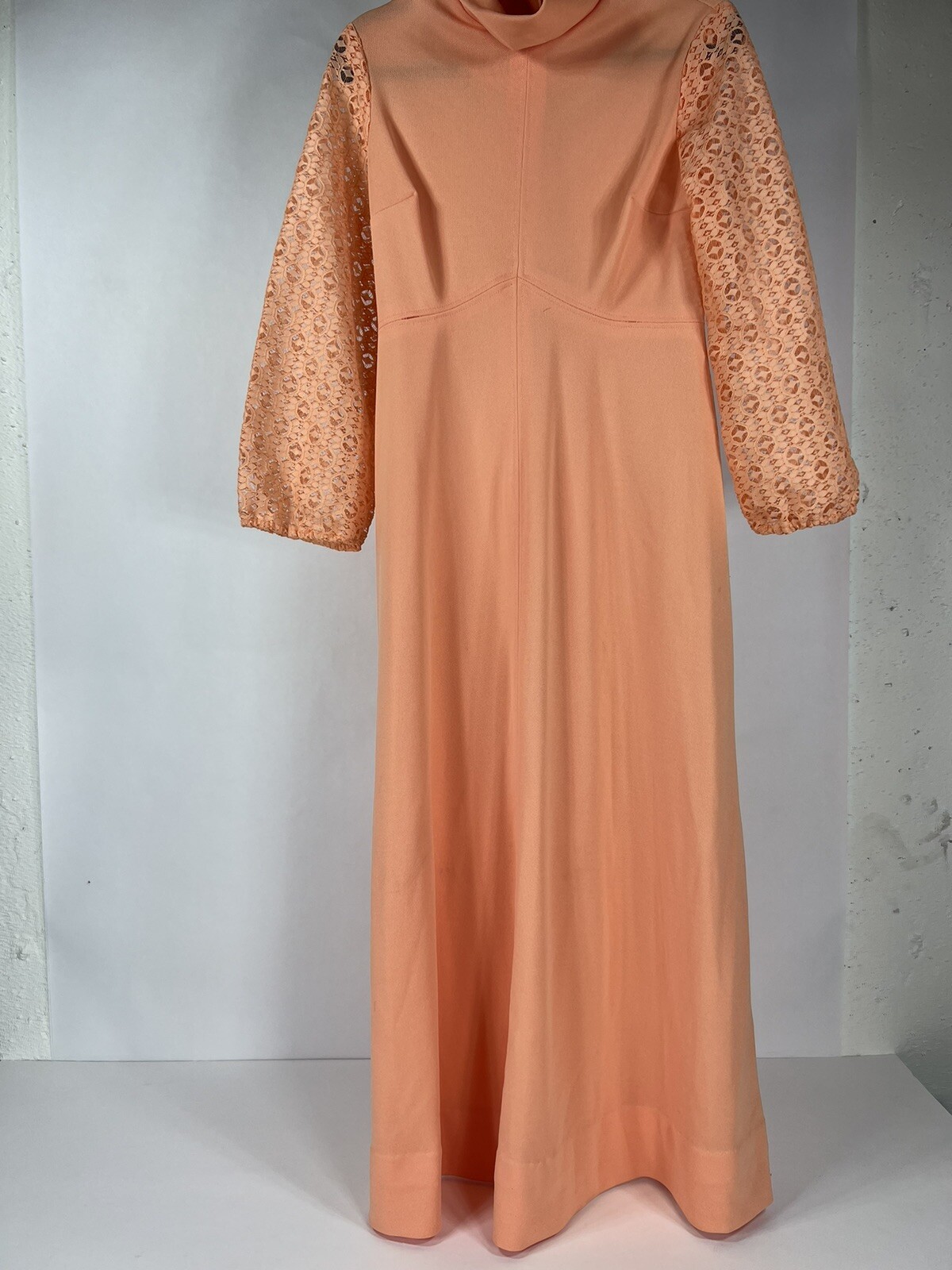 Vintage Dress 60s Mod Mad Men Maxi USA Union Made Lace Puff Boho Retro