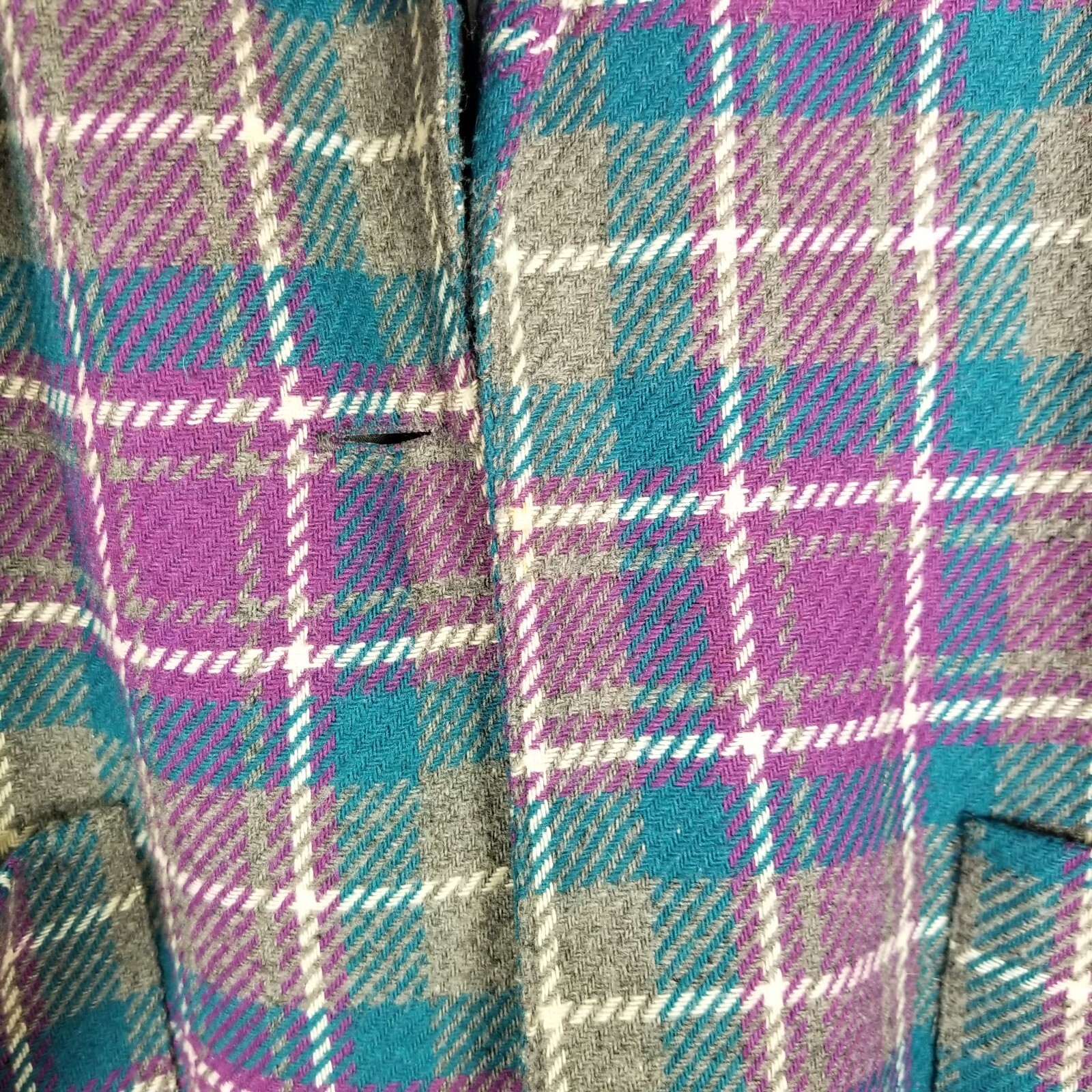 Vintage Xtrovert Blazer Jacket Size 16 Blue Gray & Purple Plaid Wool Blend