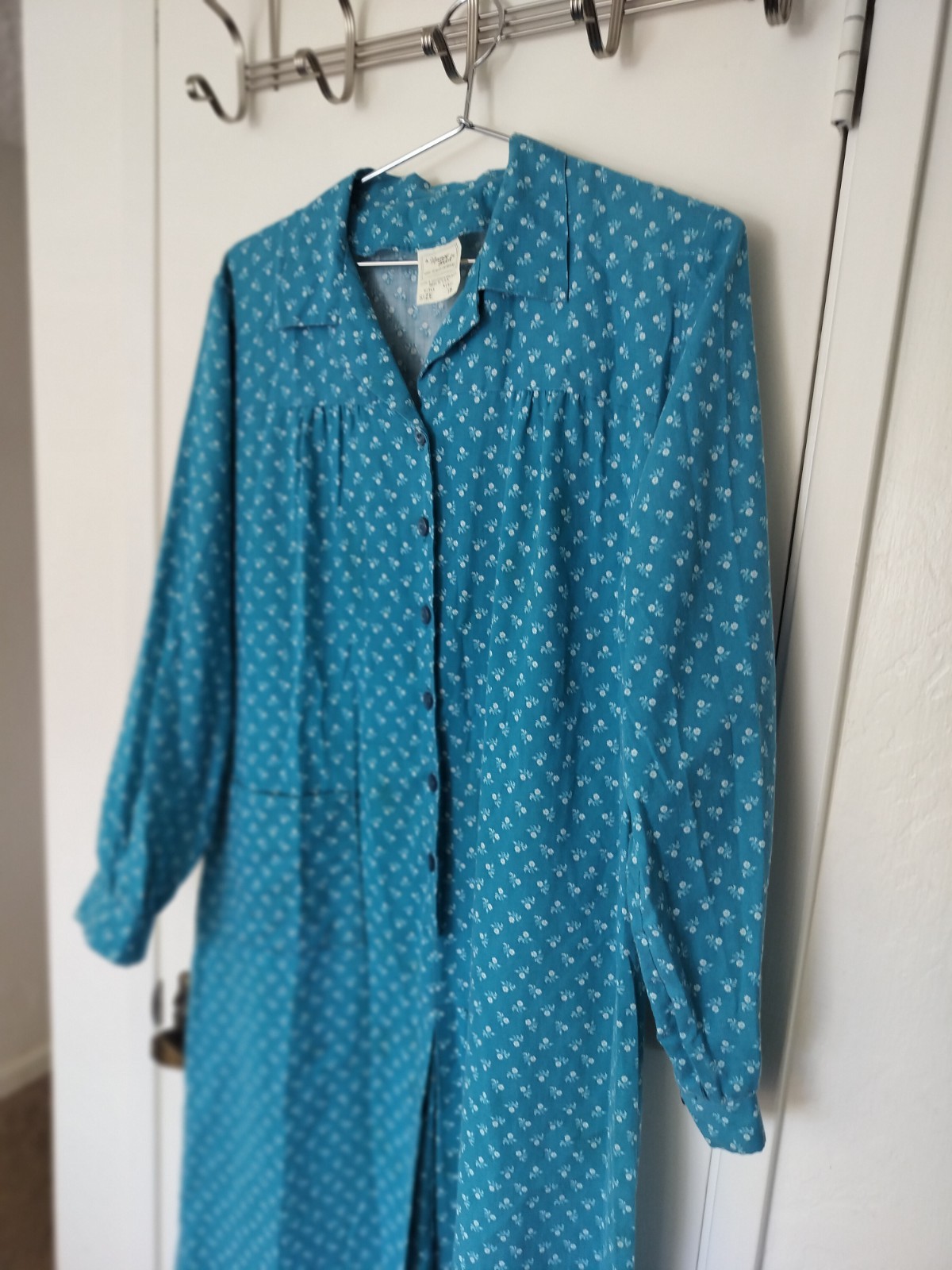 Vintage 1970s A Nancy Frock Teal Floral House Dress Lounger Plus Size 18