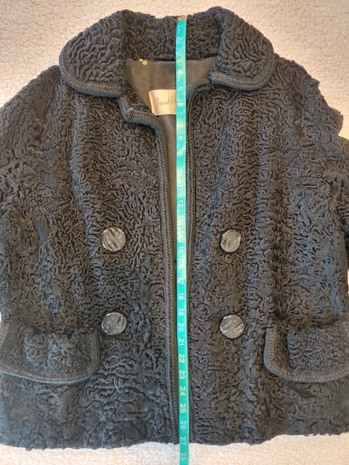 Vintage 1950s Black Persian Lamb Wool Jacket by Frank Collins, Philadelphia