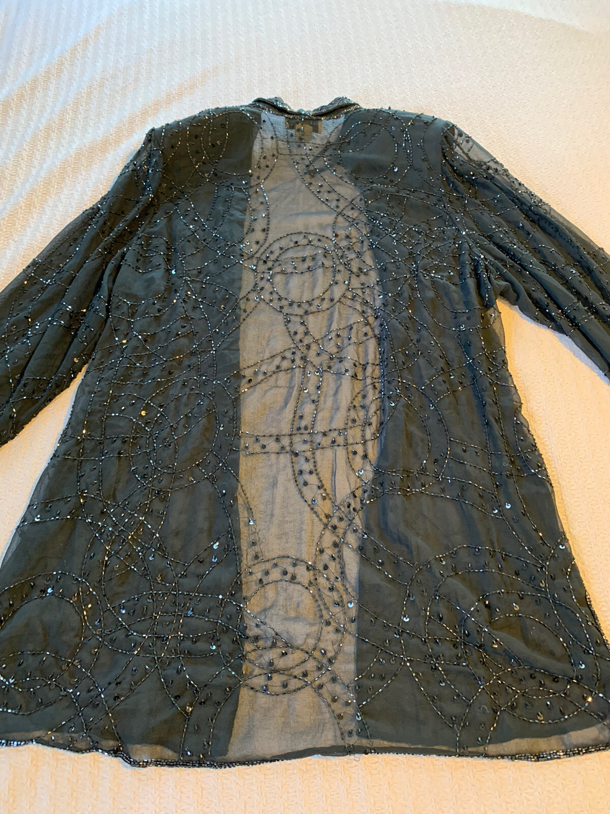 Vintage 80s Sheer Chiffon Beaded Jacket Goth Glam Duster Dynasty Fest Fun Unique