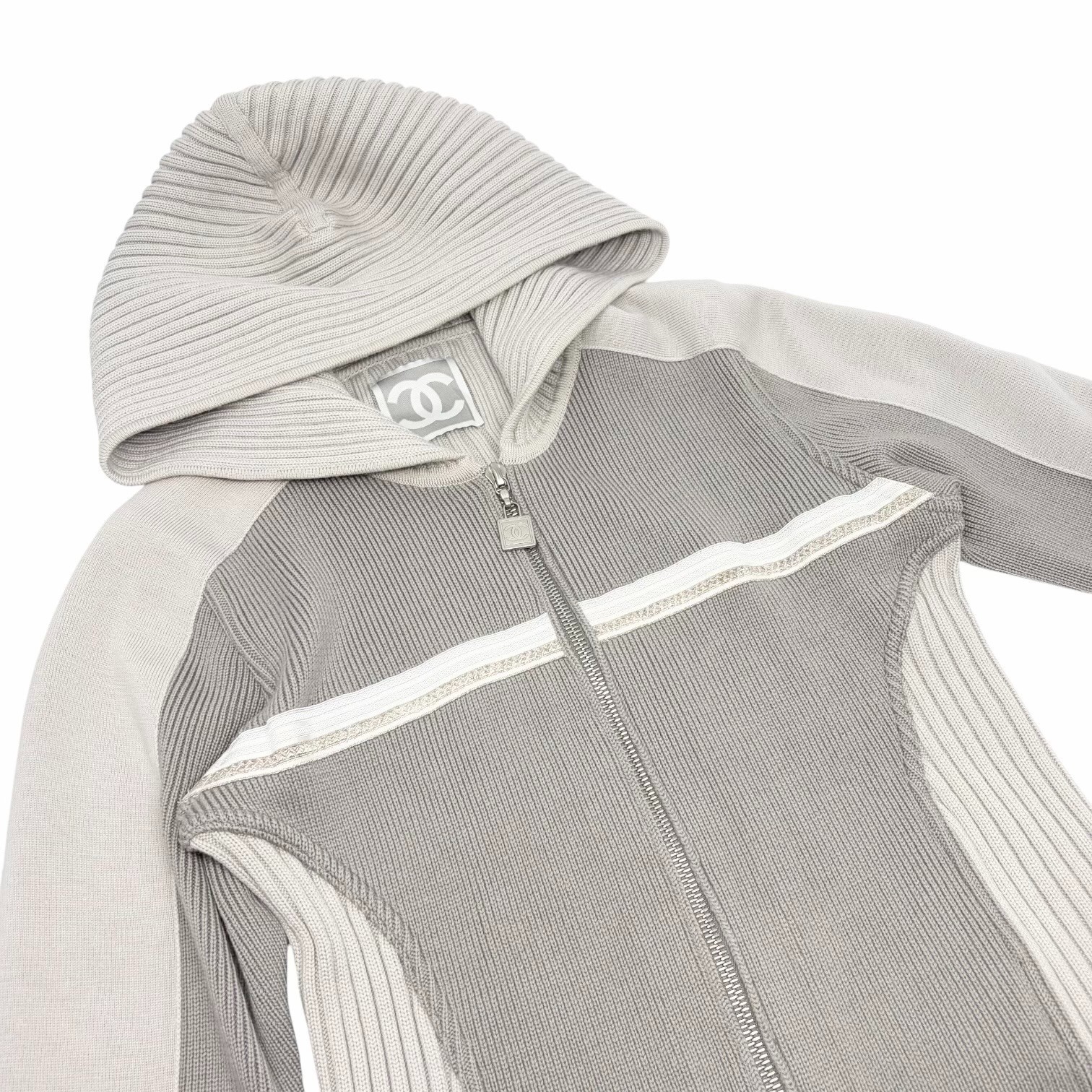CHANEL Sport Vintage 04A CC Logo Knit Zip Hoodie Jacket Top #38 Gray 901826