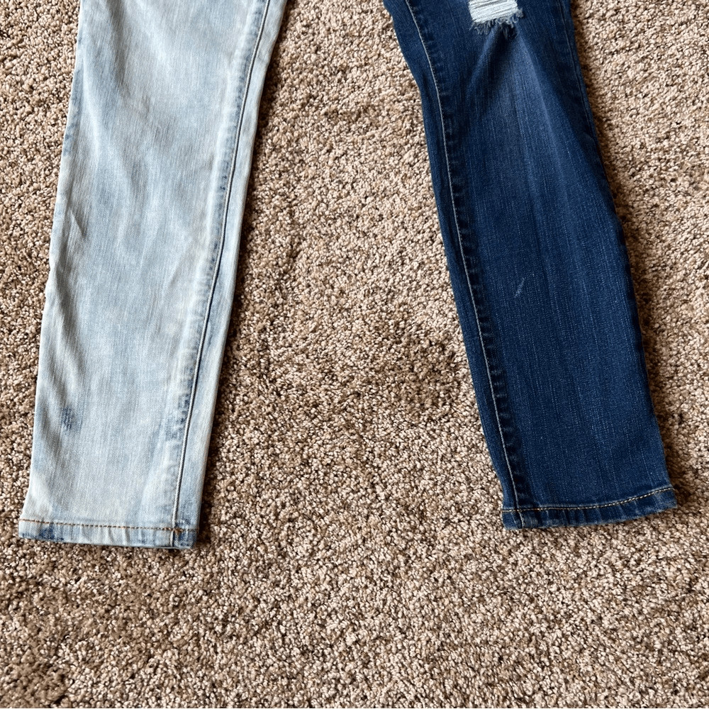 Aero Two Tone Split High Rise Distressed Skinny Jeans 2 Short