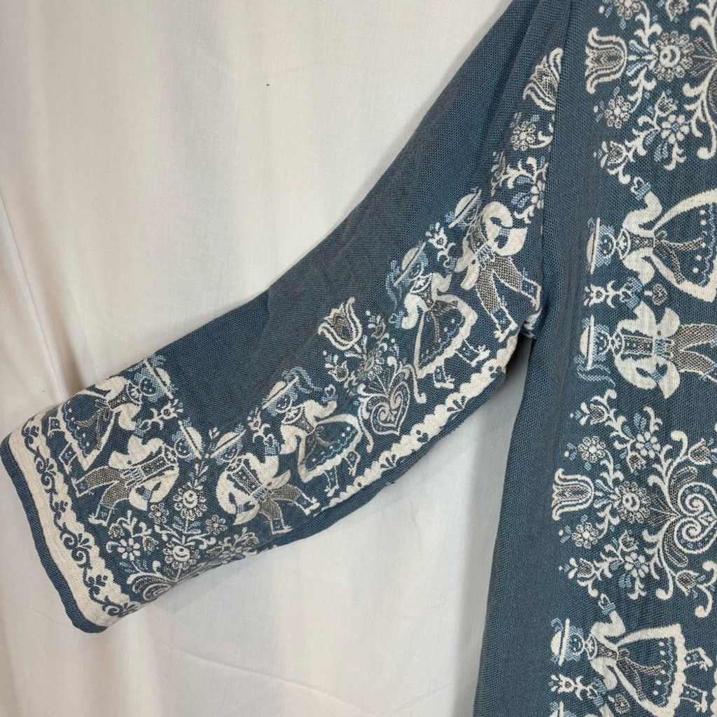 Vintage Reversible Long Cotton Jacket Created With Woven Folk Imagery