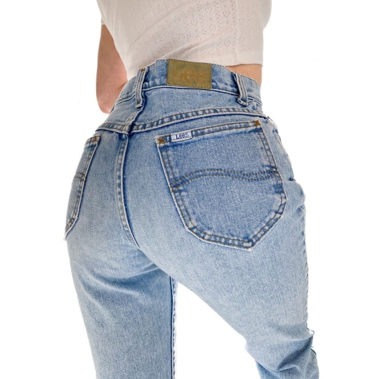 Lee Vintage 1970s High Waisted Cropped Blue Cotton Denim Jeans – Size 26 27