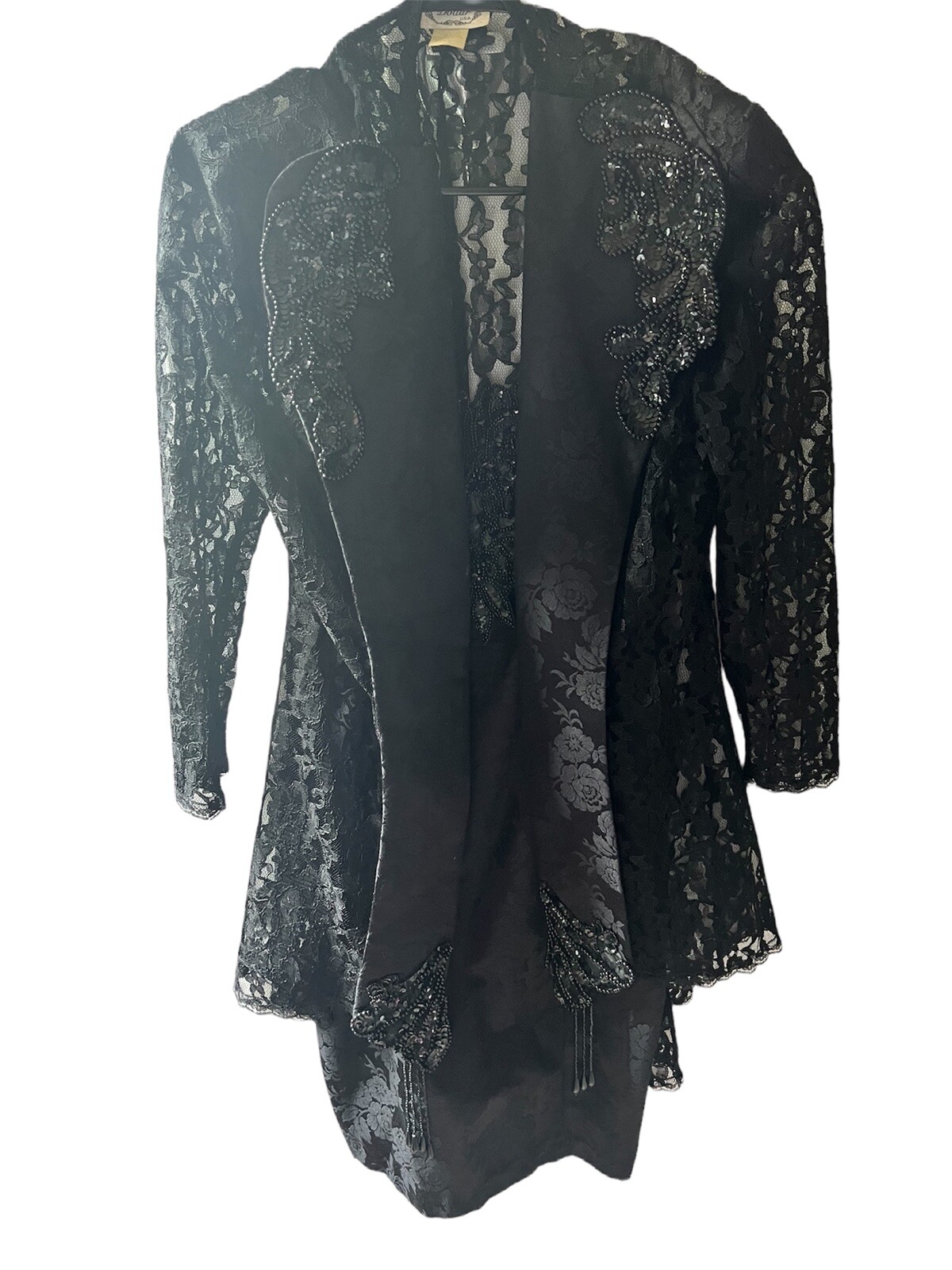 80s Core RetroBlack Lace, Bead, Brocade Dress and Jacket, Dollar Clothing Brand