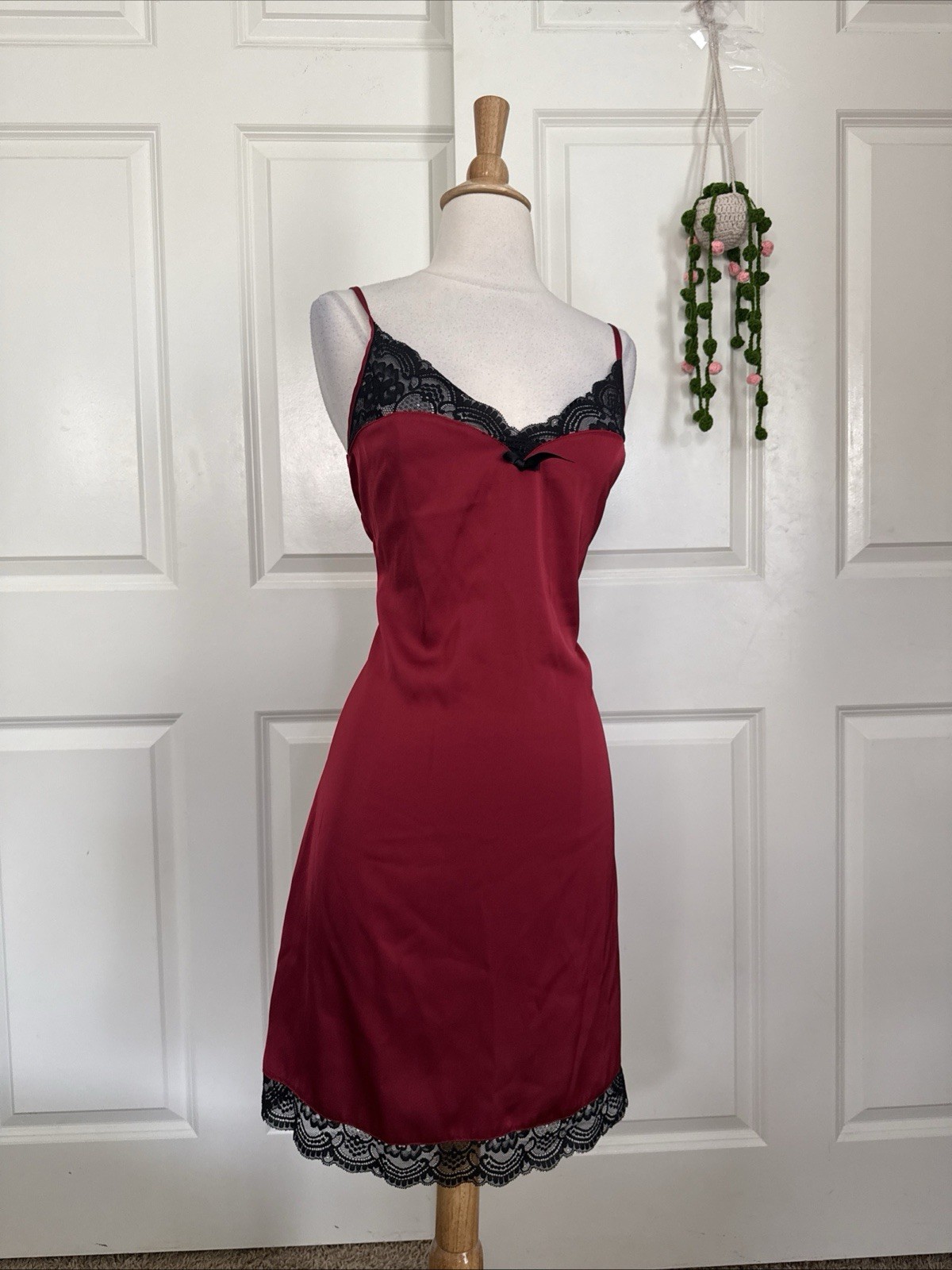 Vintage 90s 'Belle Poque’ Red Black Lingerie Slip Dress Sz S Whimsy goth Lace