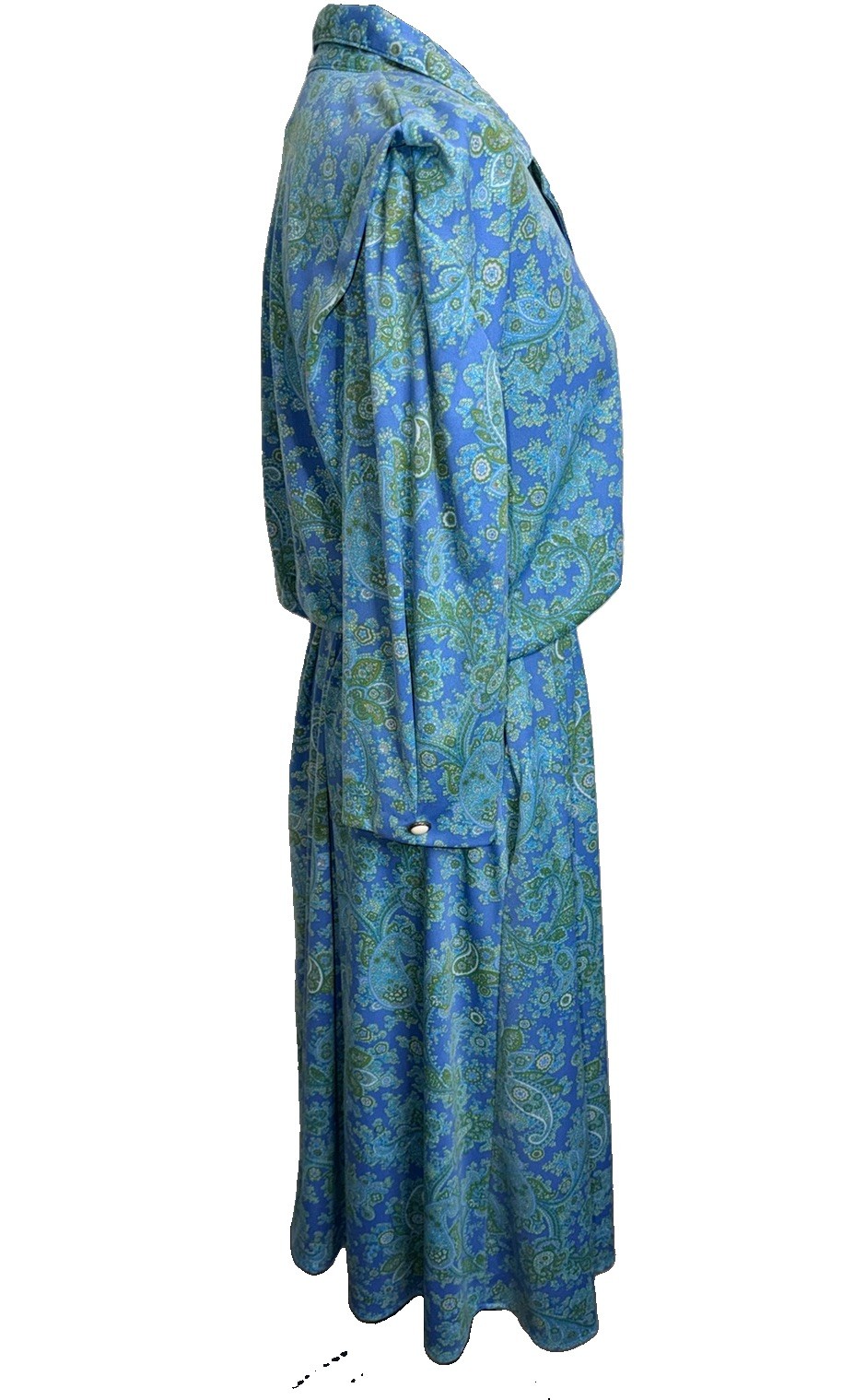 California Looks Vintage Women’s Dress Blue Green Paisley Pockets Sz 12 *no Belt