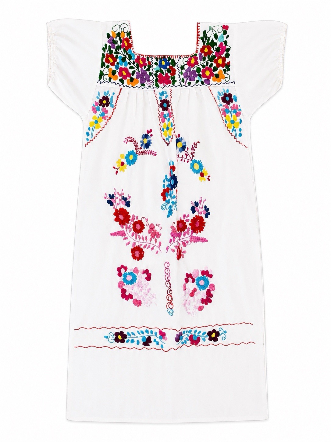 Vintage Oaxacan Mexican Wedding Dress Colorful Hand Embroidered Floral White M