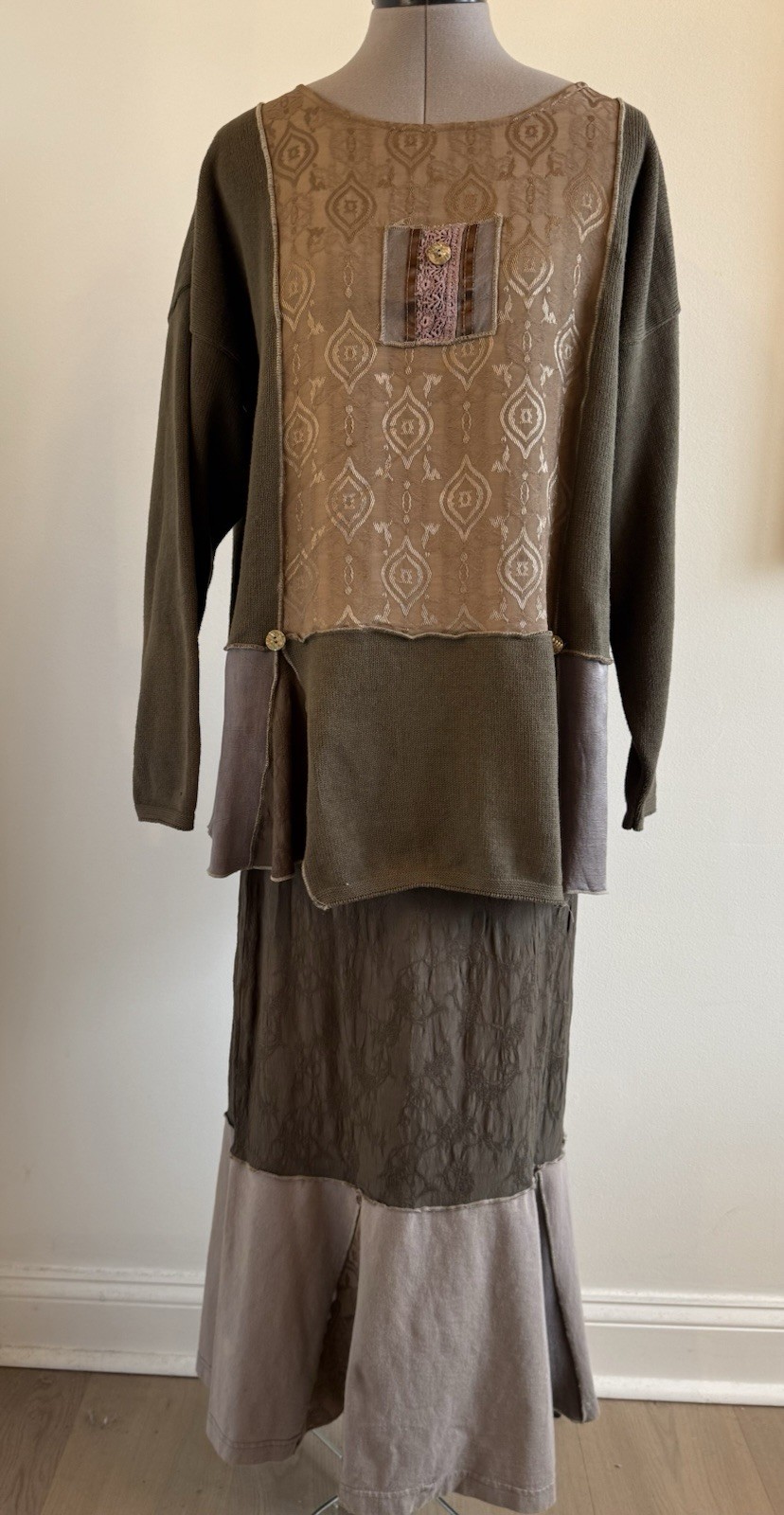 HOME FROX Vintage 90’s Boho Artsy 2 Piece Skirt And Tunic Top Set Size Medium