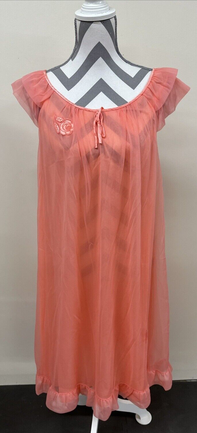 GOSSARD ARTEMIS 3 Piece Vtg Peignoir Robe Nightgown Set Chiffon Nylon Medium FS