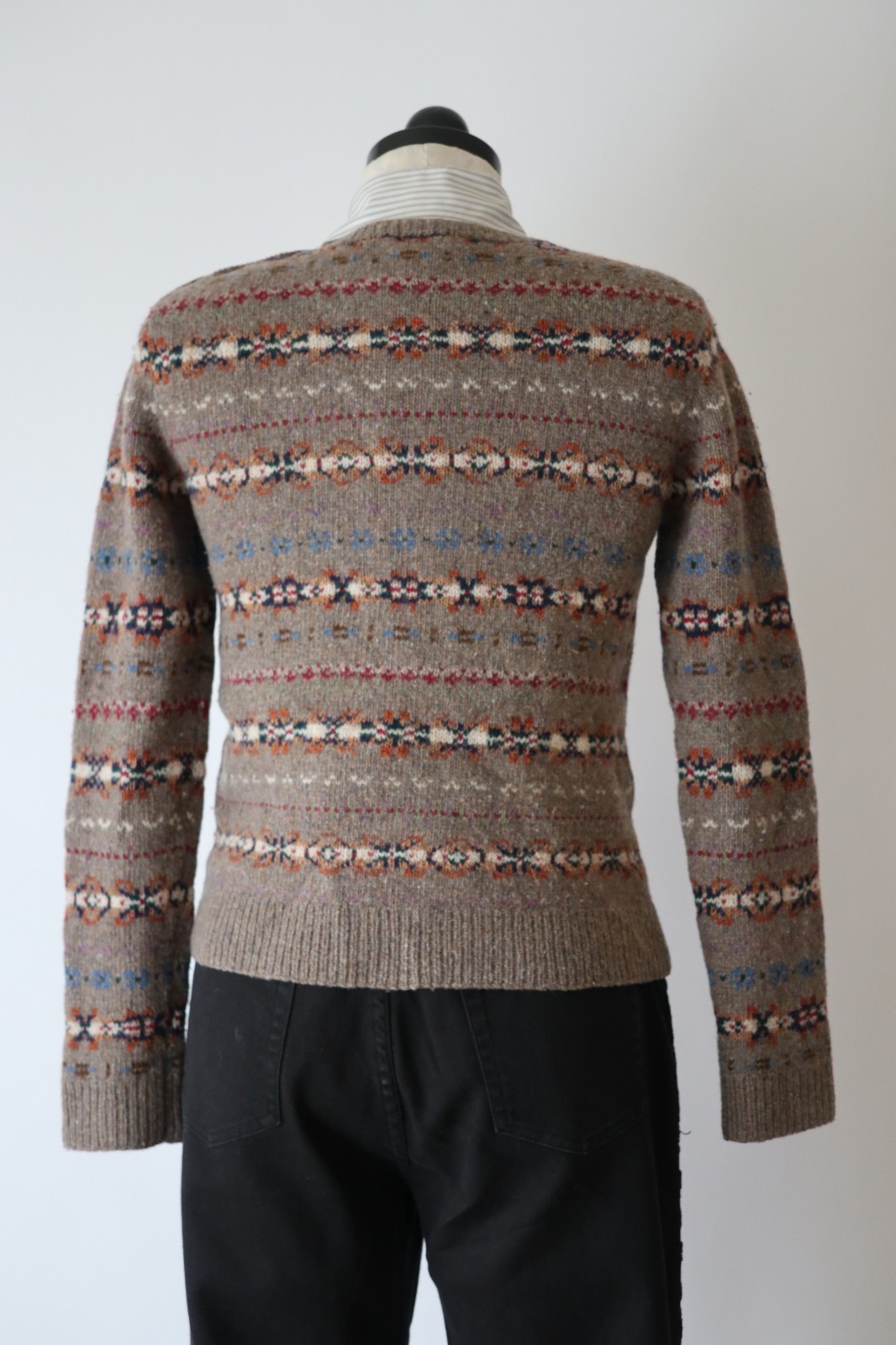 Ralph Lauren Beige Wool Cashmere Fair Isle Crewneck Handknit Sweater Women XS S
