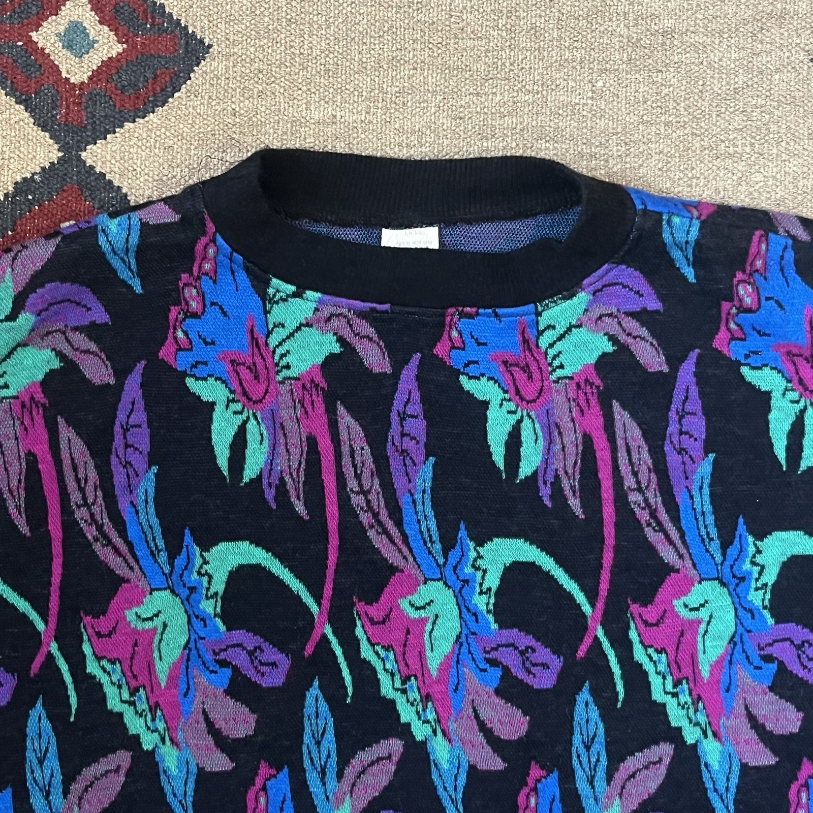 Vintage 80s Floral Dolman Batwing Sweater Women’s XL Acrylic Pullover