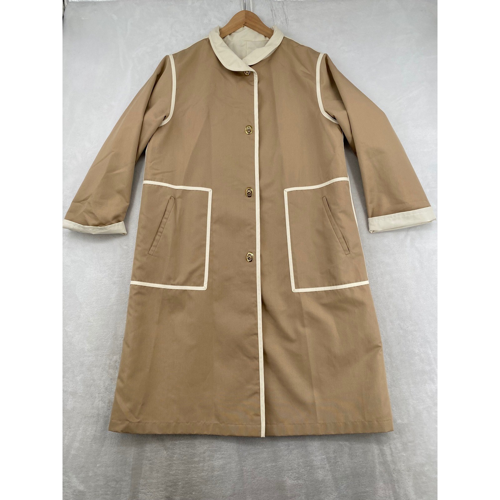 Bonnie Cashin Russel Taylor Women 14 Tan Vintage Mod Turnlock Canvas Trench Coat